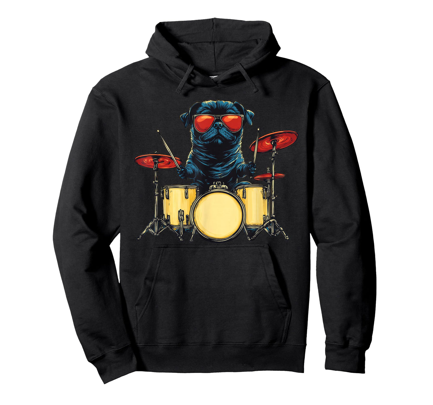 Cute Dog Pug Playing Drums Drummer Music T-Shirt