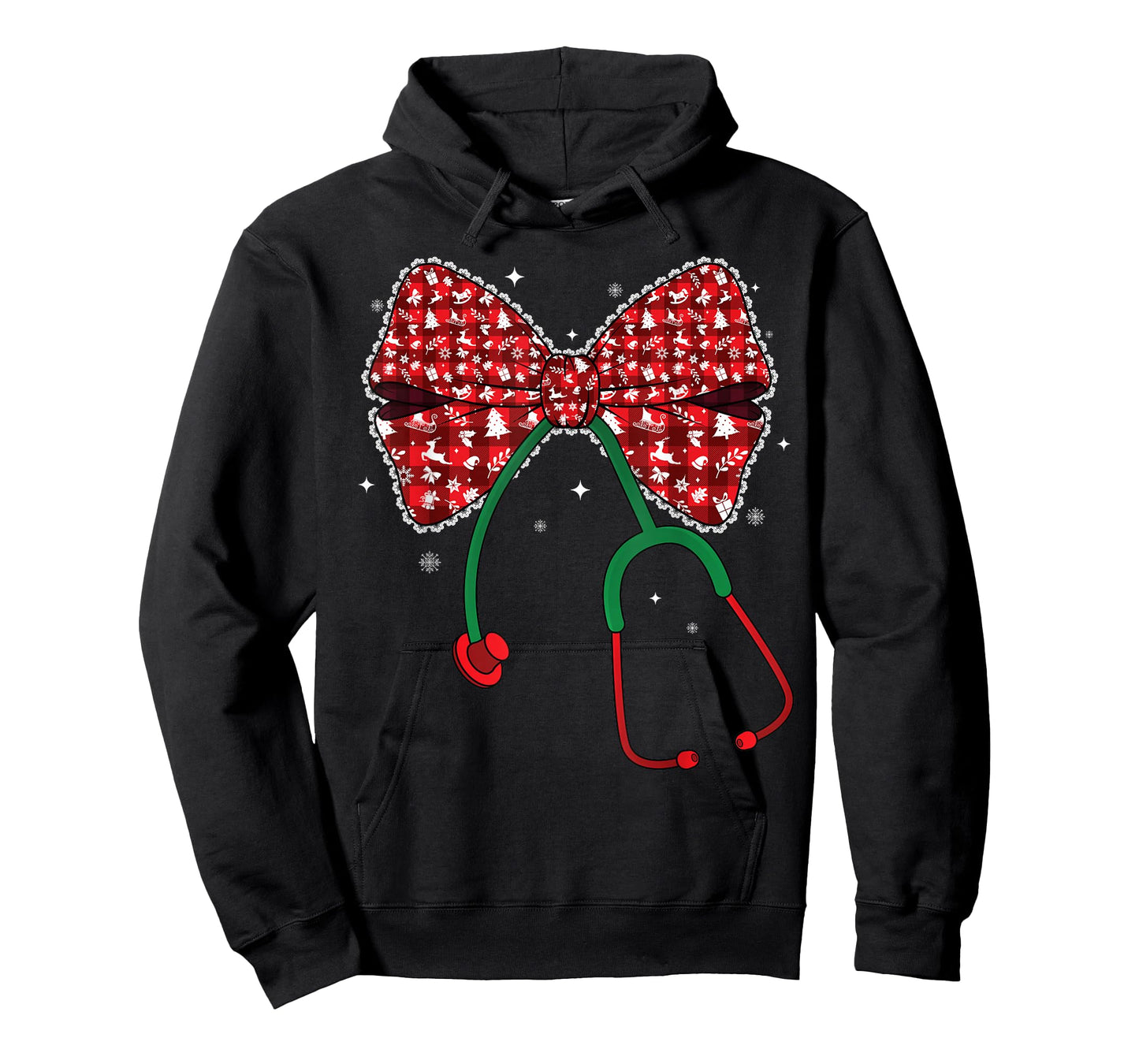 Christmas Nurse Plaid Coquette Bow Nursing Stethoscope Xmas T-Shirt