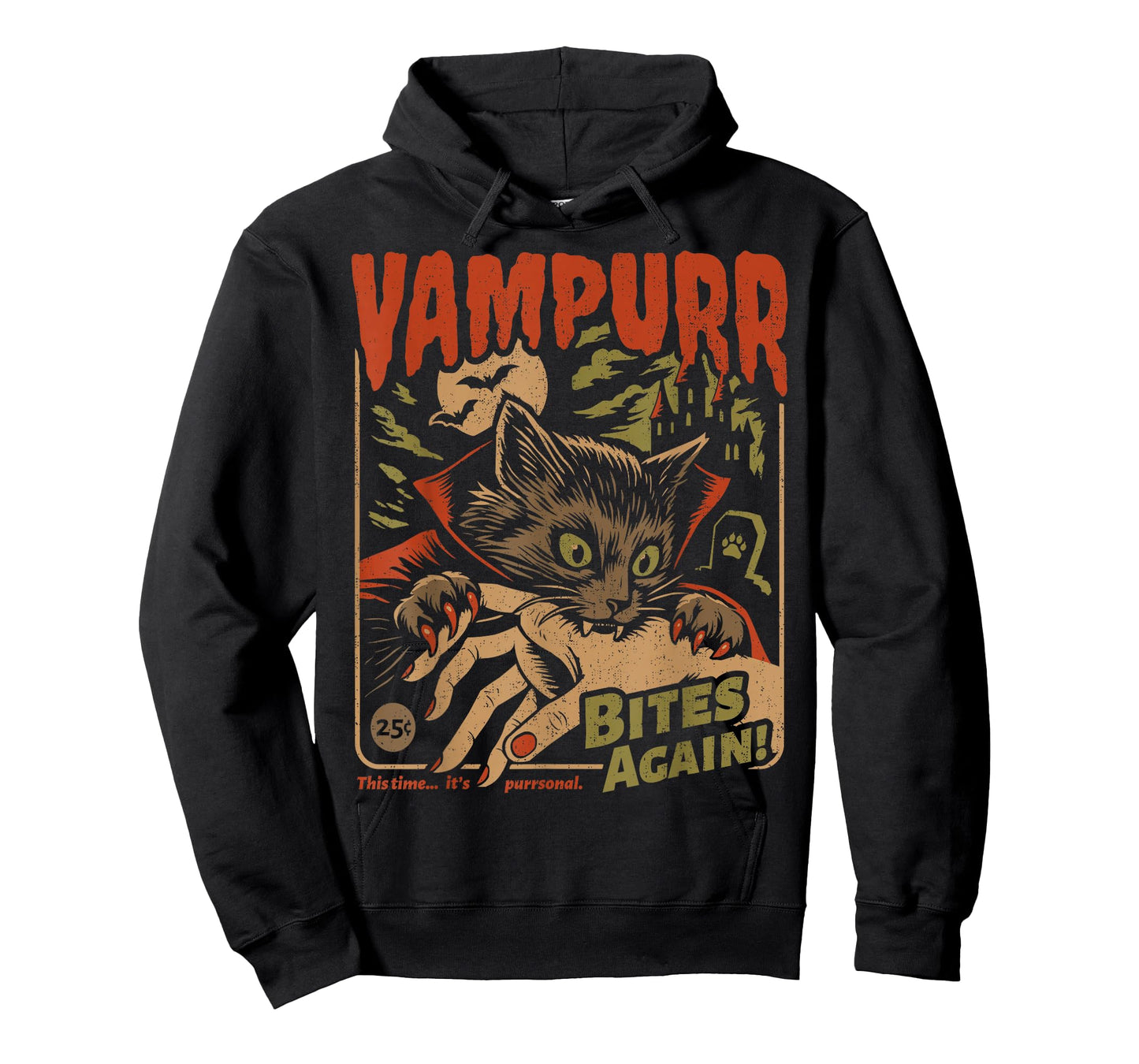 Vampurr Bites Again! Funny Cat Halloween Vintage Graphic T-Shirt