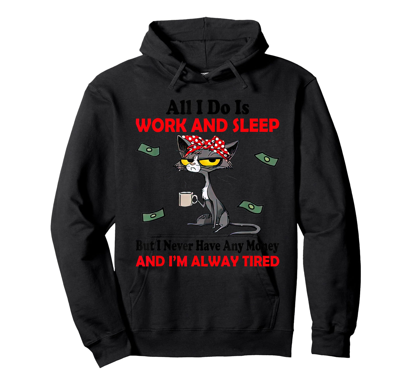 Black Cat All I Do Is Work & Sleep I Never Have Any Money T-Shirt
