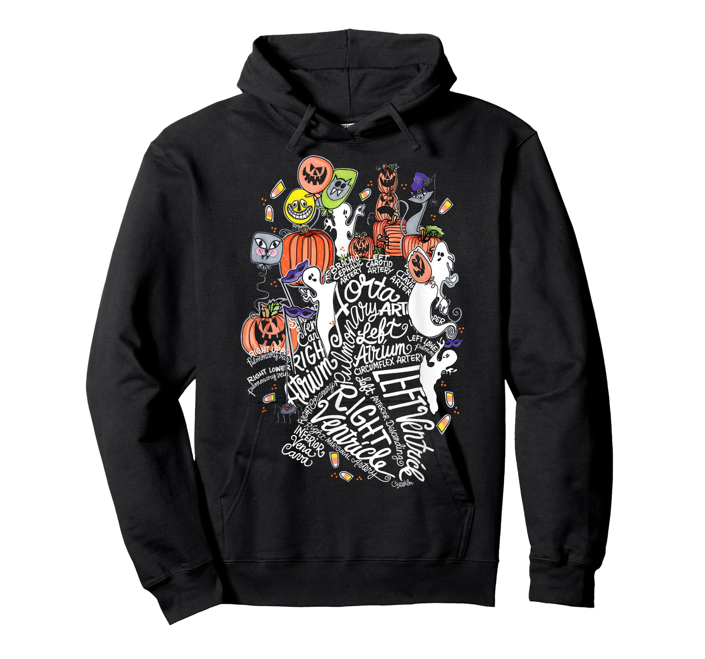 Anatomical Heart Halloween Medical White Word Cloud Line Art T-Shirt