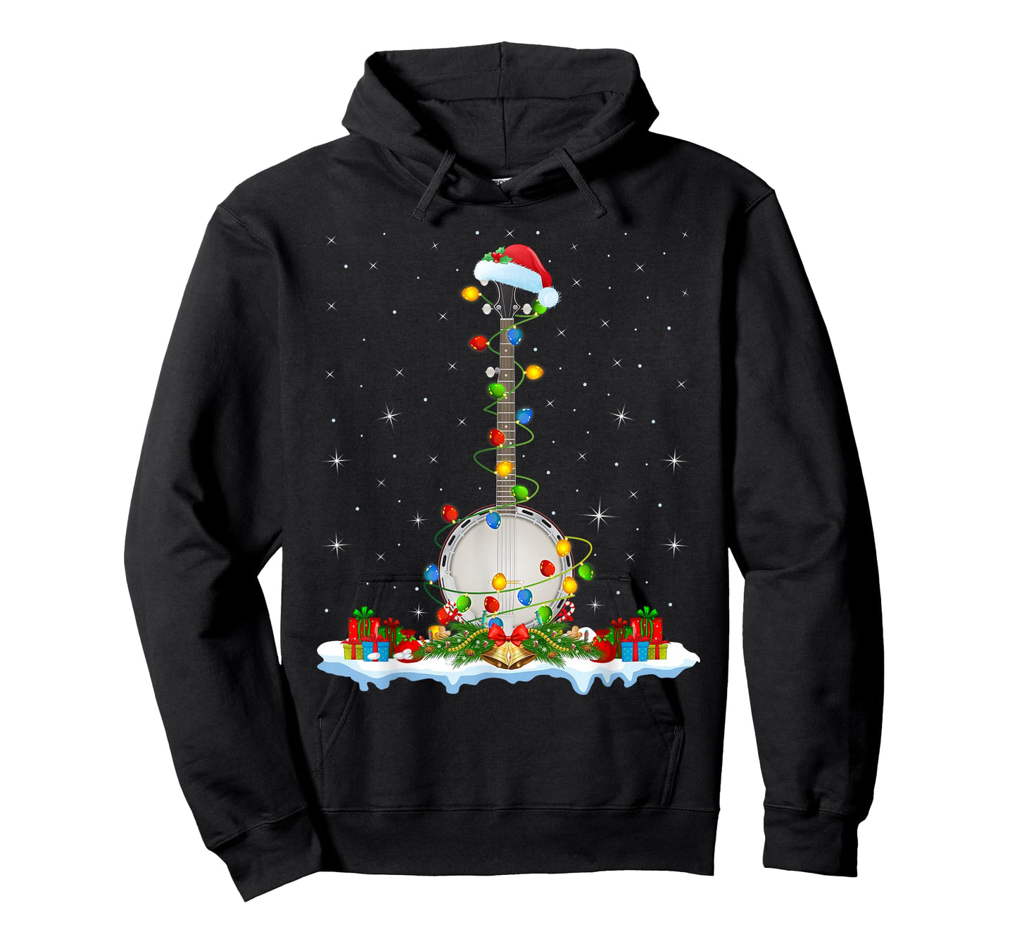 Banjo Christmas Lights Santa Hat Music Banjo Player Xmas T-Shirt