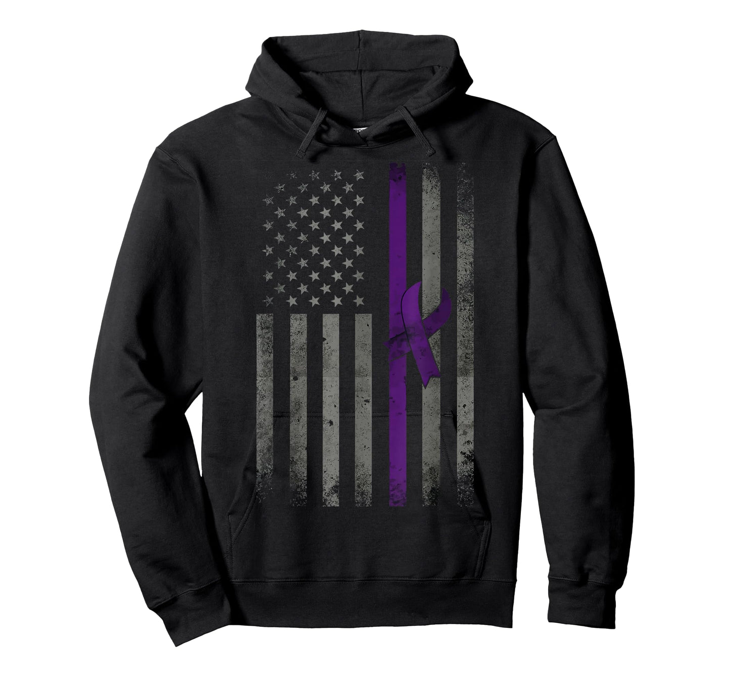 Vintage American Flag Alzheimer's Awareness Purple Ribbon T-Shirt