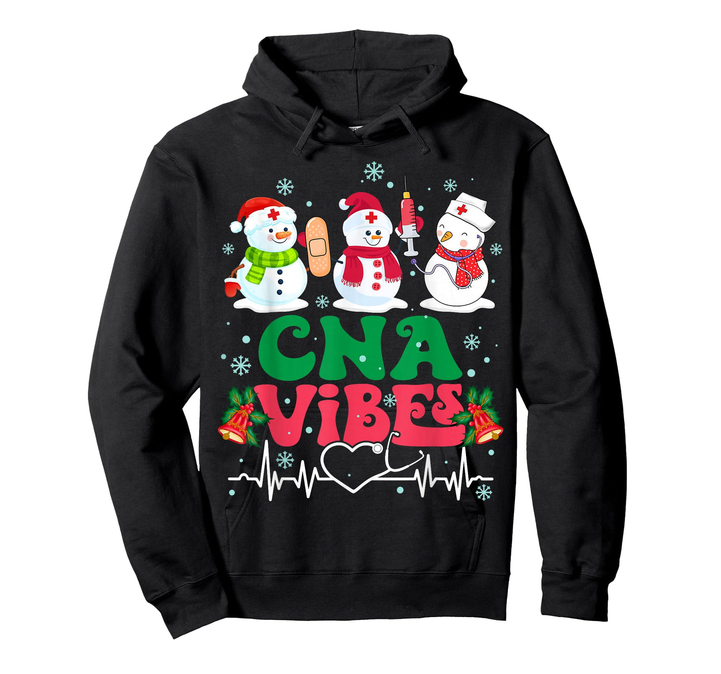 CNA Vibes Nurse Snowman Stethoscope Santa Funny Christmas T-Shirt