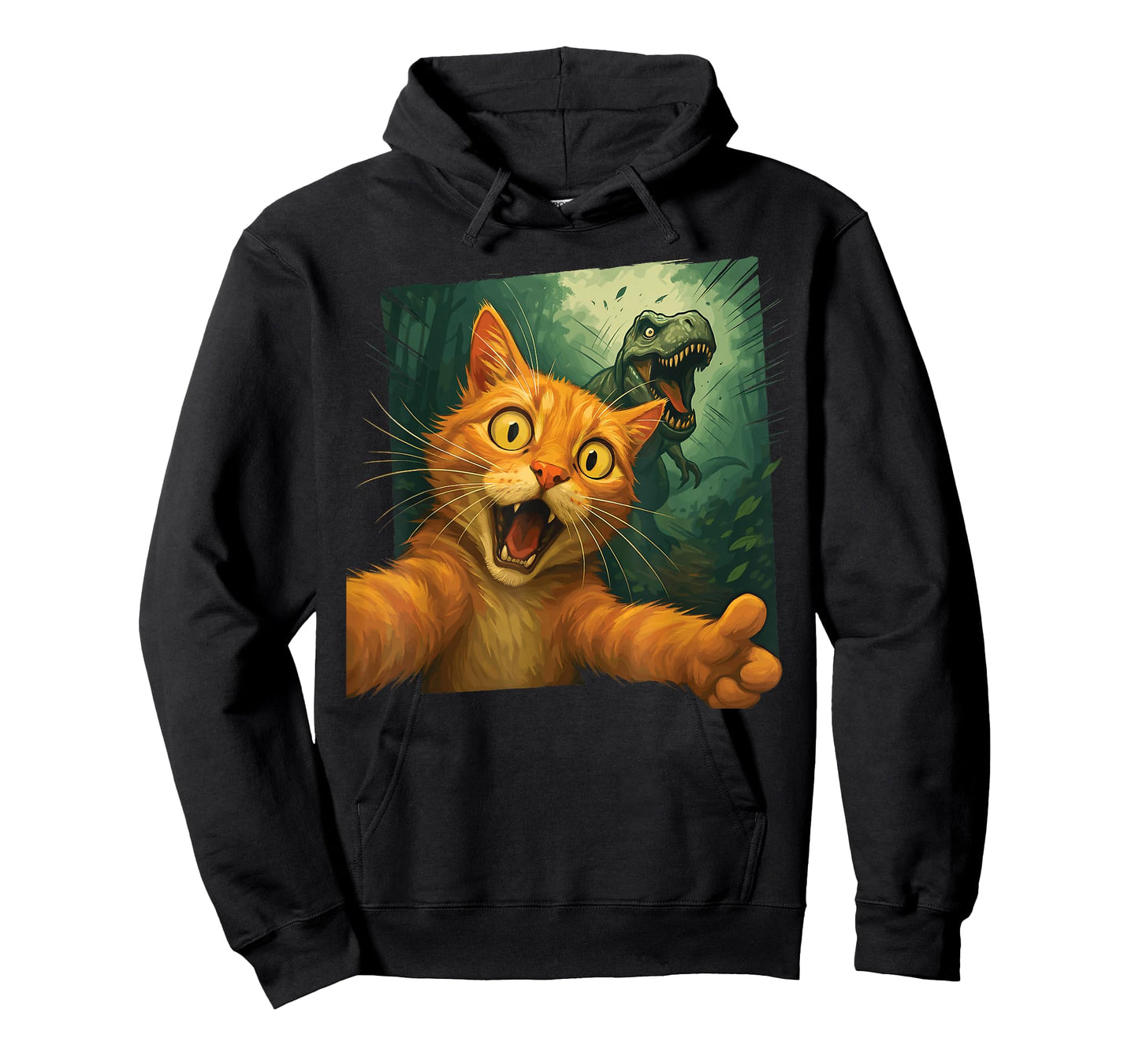 Cat Selfie T-Rex Chase Funny Dinosaur Meme Graphic Art T-Shirt