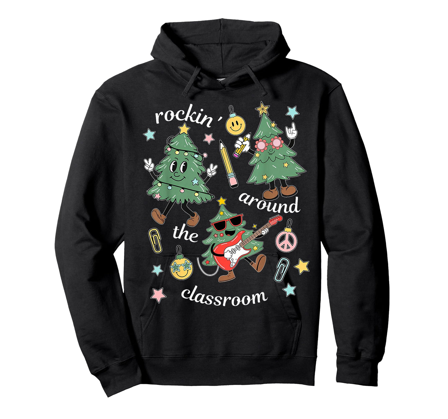 Rockin' Around The Classroom Christmas Teacher Retro Groovy T-Shirt