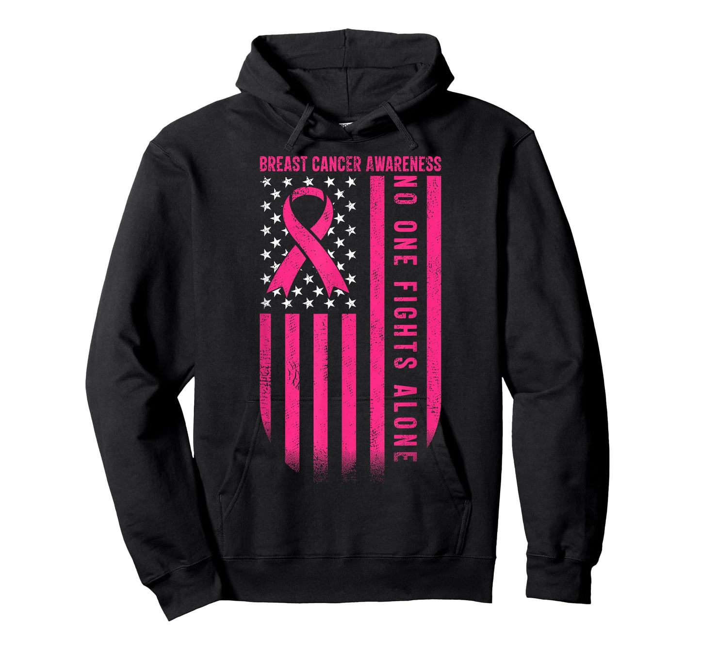 No One Fights Breast Cancer Alone American Flag Pink Ribbon T-Shirt
