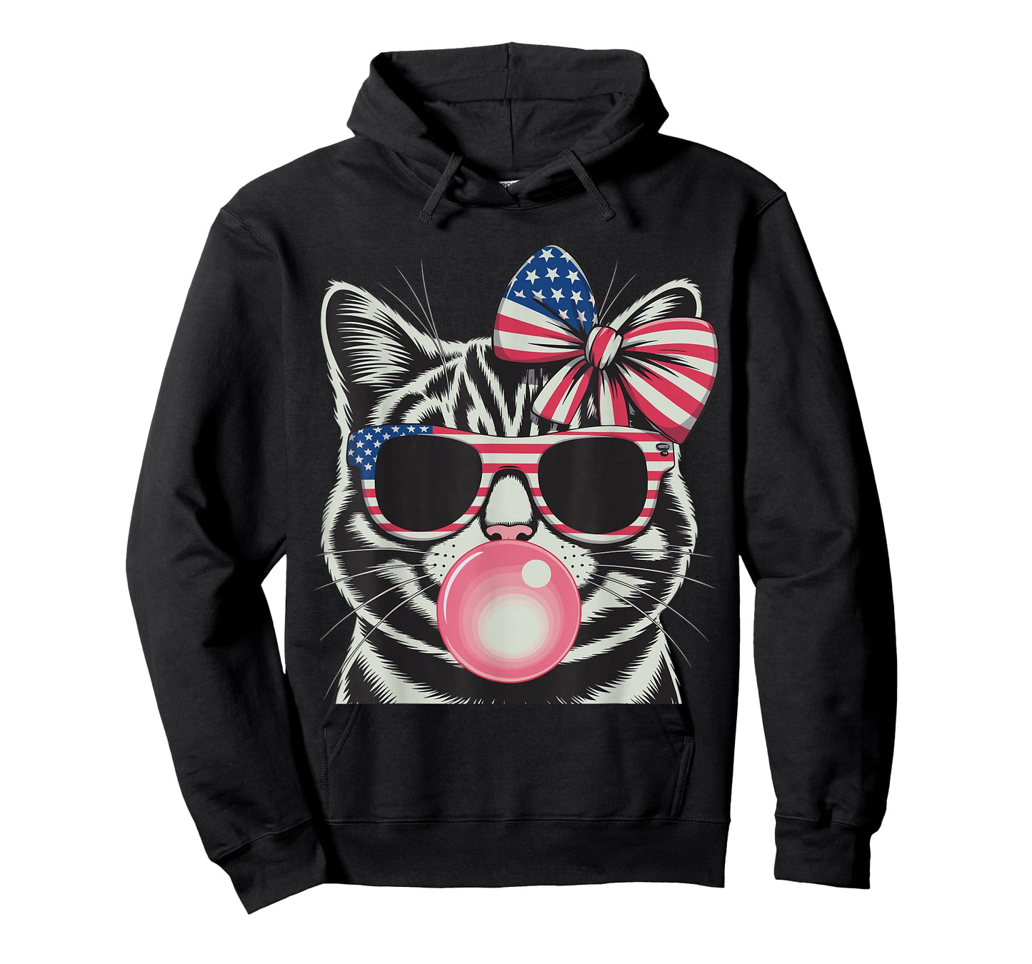 Patriotic Cat 4Th of July Bow American Flag Girls Women T-Shirt