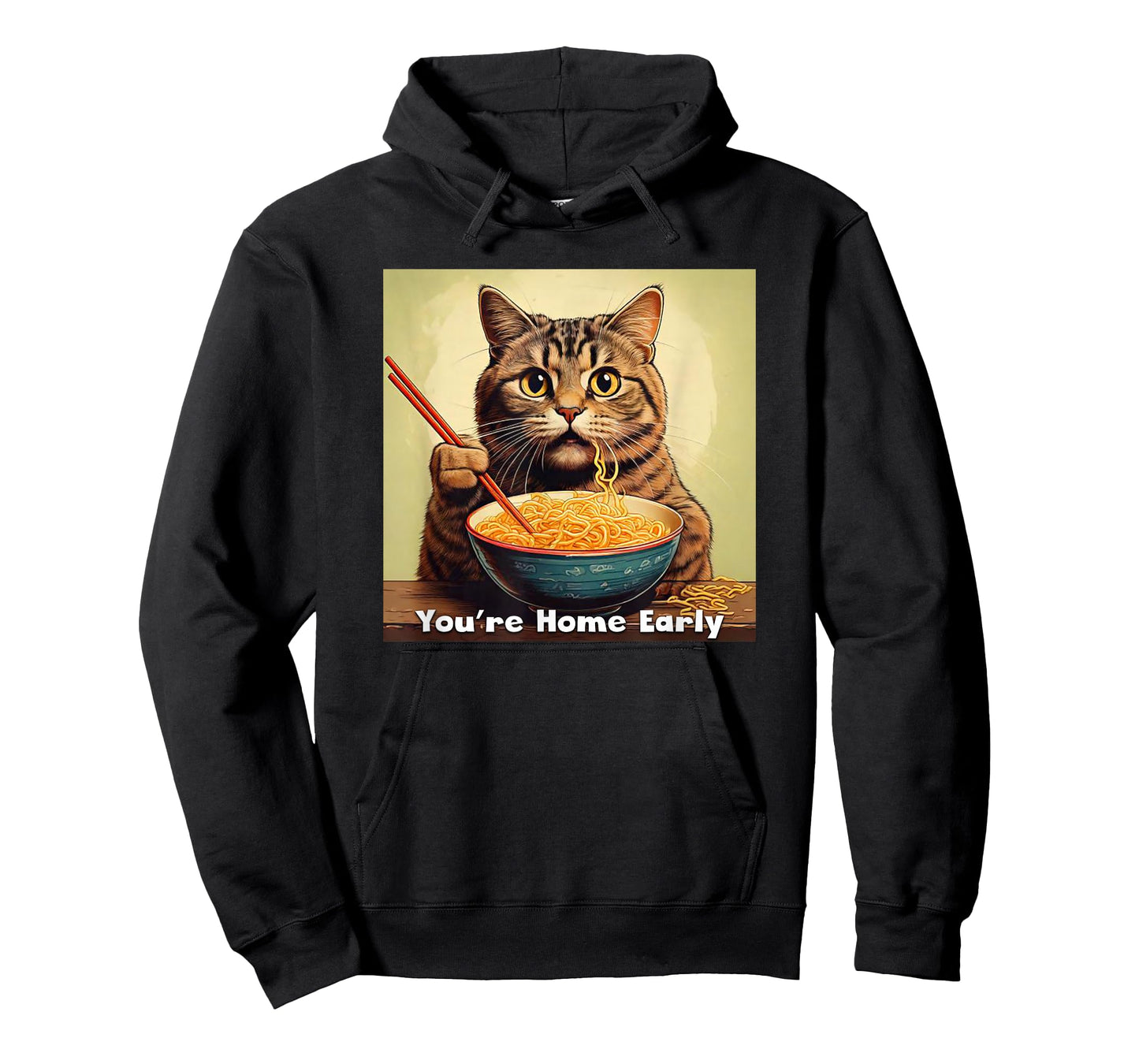 Surprised Cat Eating Ramen Noodles Anime - You're Home Early T-Shirt