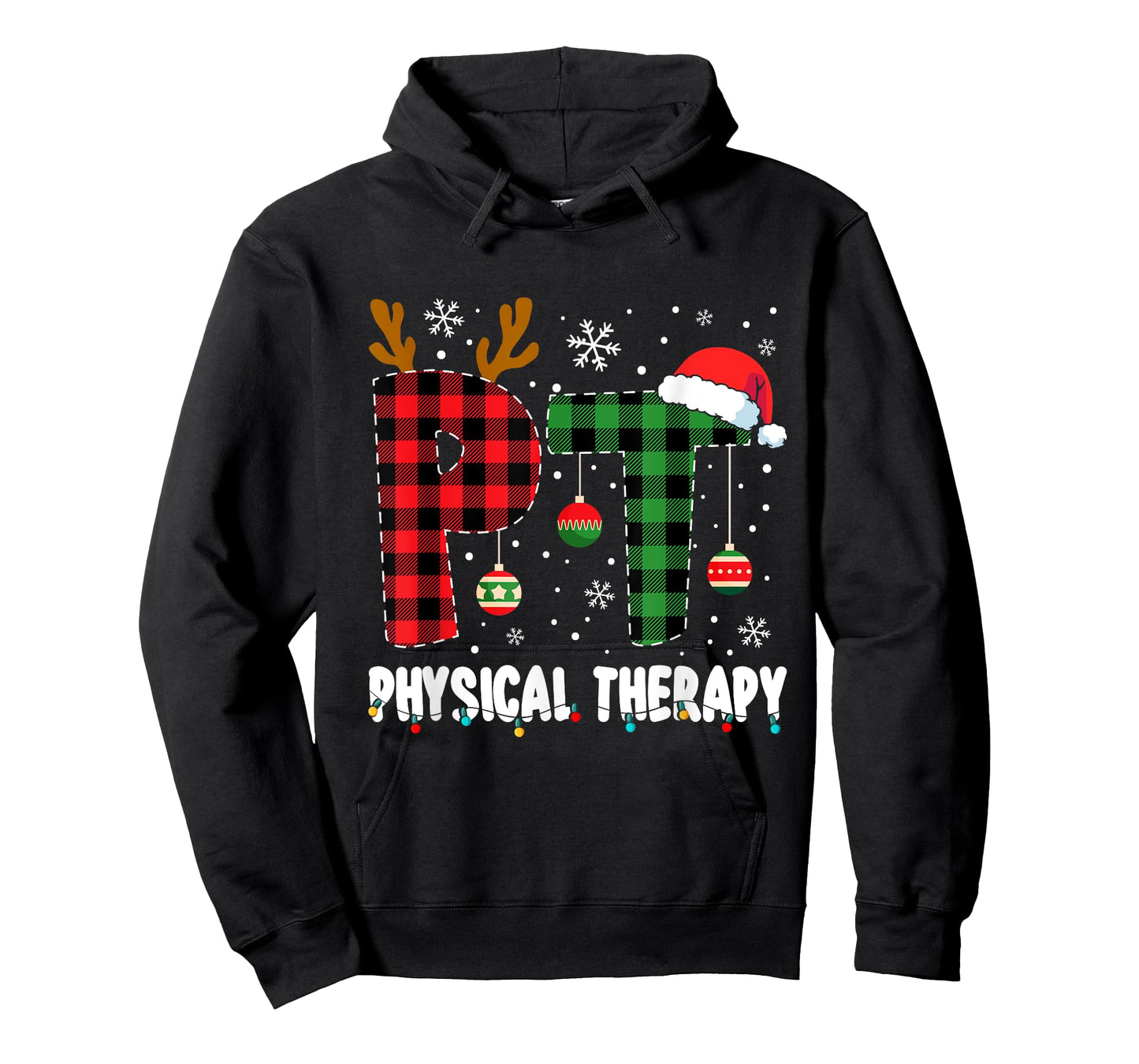 Christmas Physical Therapy Apparel Unisex-Adults T-Shirt Black Small Crew Neck Short Sleeve Modern Classic Christmas Physical Therapy Assistant T-Shirt