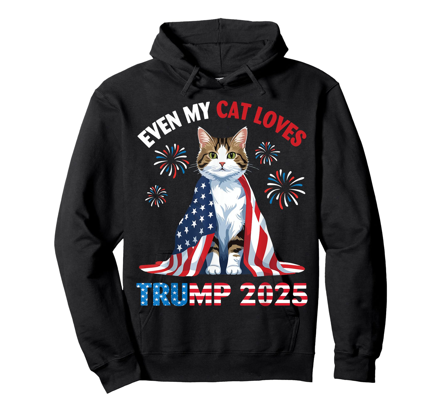 Fireworks Cat Wearing US Flag Even My Cat Loves Trump 2025 T-Shirt