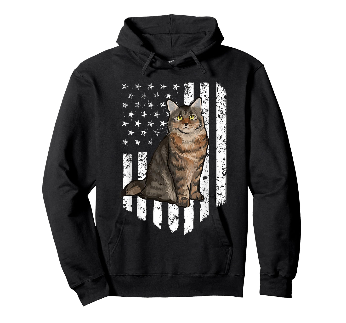 Black White American Flag American Bobtail 4th Of July Cat Women Men T-Shirt