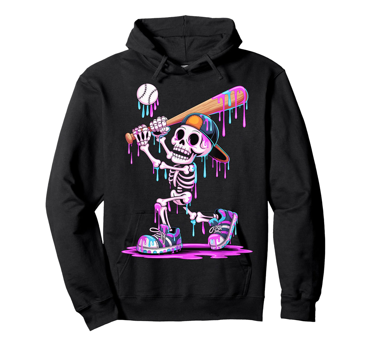 Funny Skeleton Baseball Drip Boys Youth Kids Halloween T-Shirt