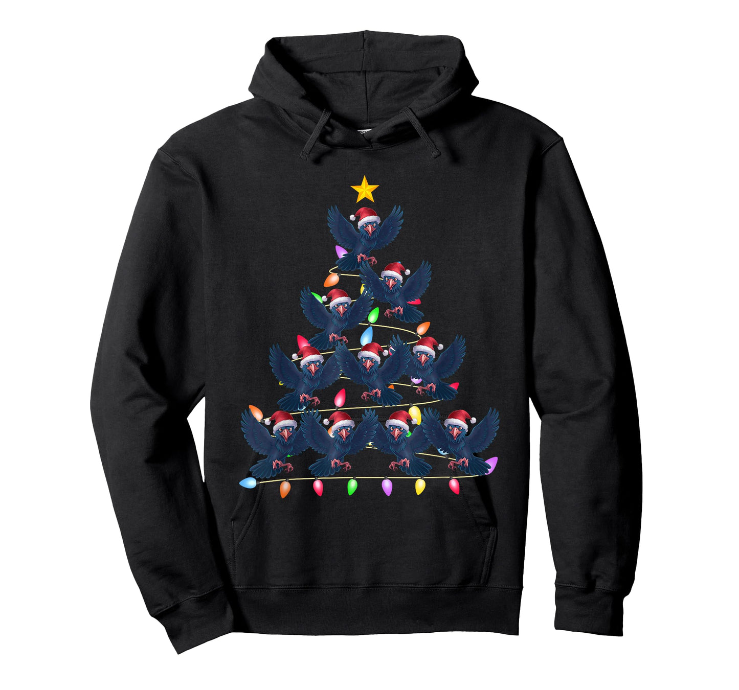 Christmas Tree Lights Men Women Santa Raven Xmas PJs T-Shirt