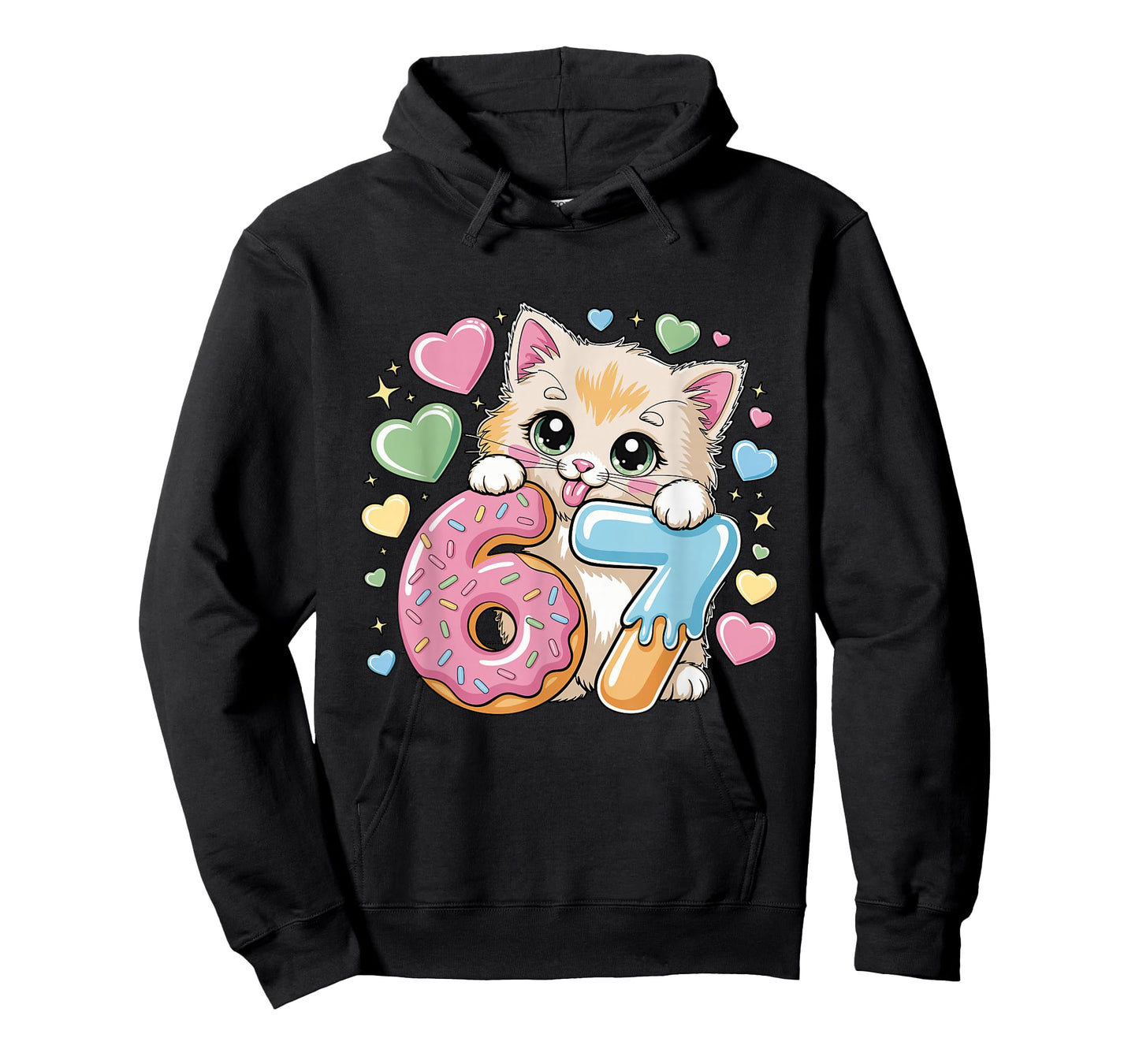 67 Cat Ice Cream Drip Cool Meme 67 Funny Six Seven Humor T-Shirt