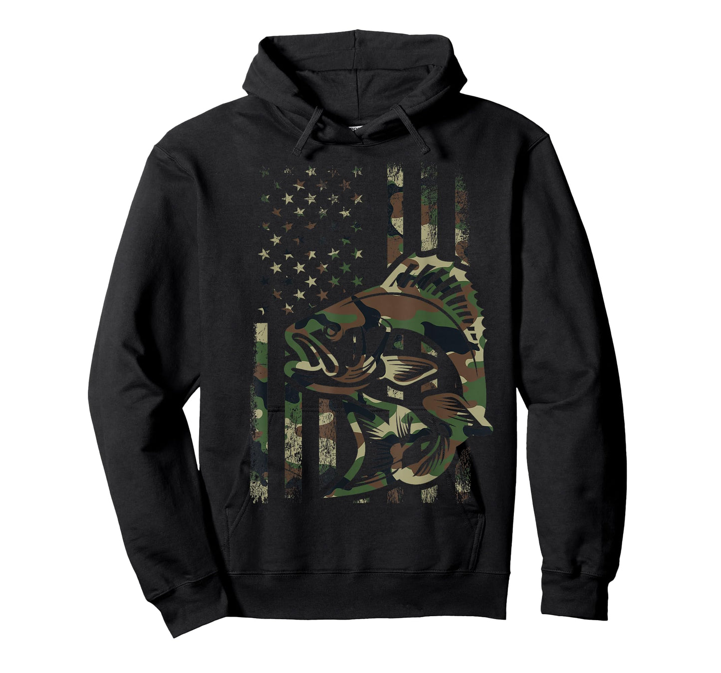 Camo Fishing Men Boys American Flag Bass Fishing T-Shirt