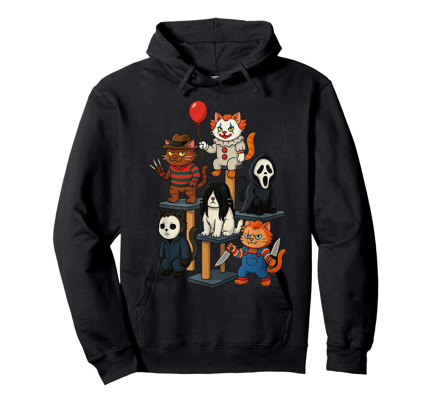 Creepy Cat Stack Funny Tower Cat Horror Movies Halloween T-Shirt for Men Women
