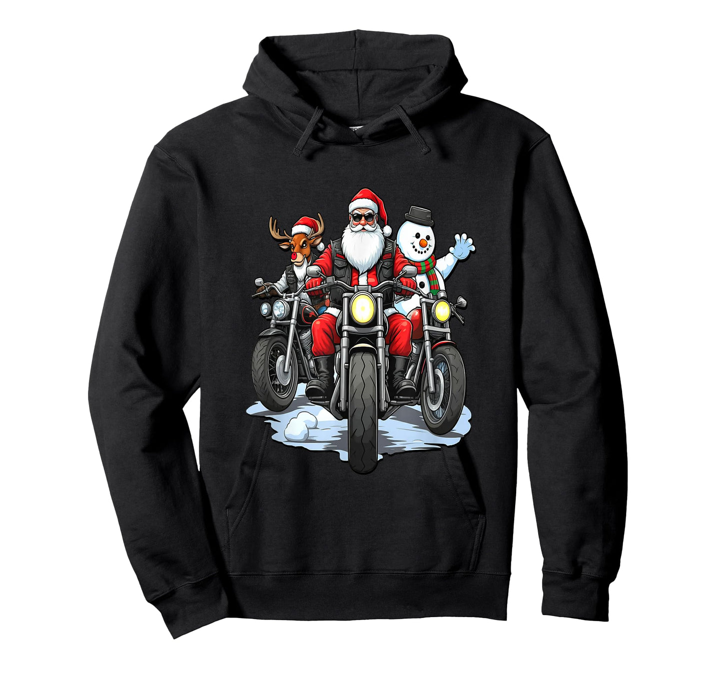 Santa, Reindeer & Snowman Bikers on Motorcycles T-Shirt