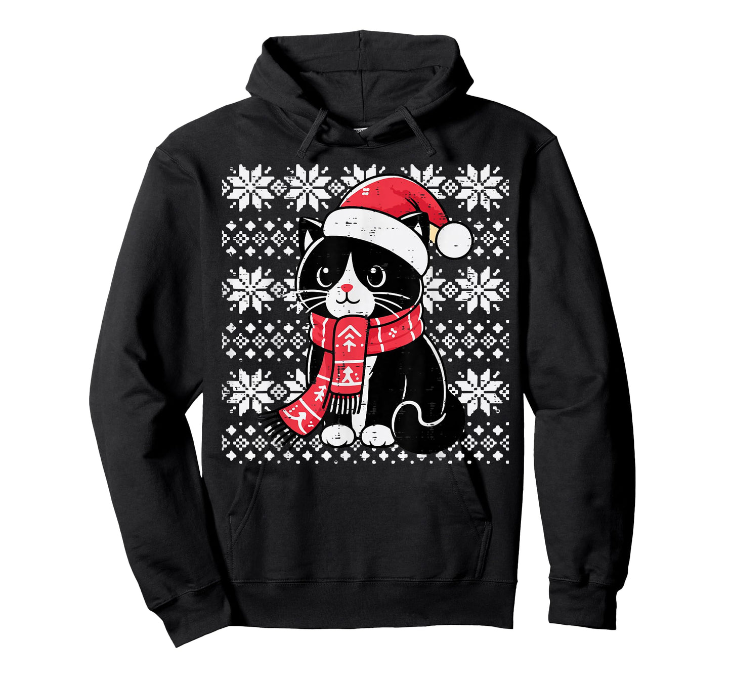 Christmas Tuxedo Cat Santa Scarf Ugly Xmas Women Girls Kids T-Shirt