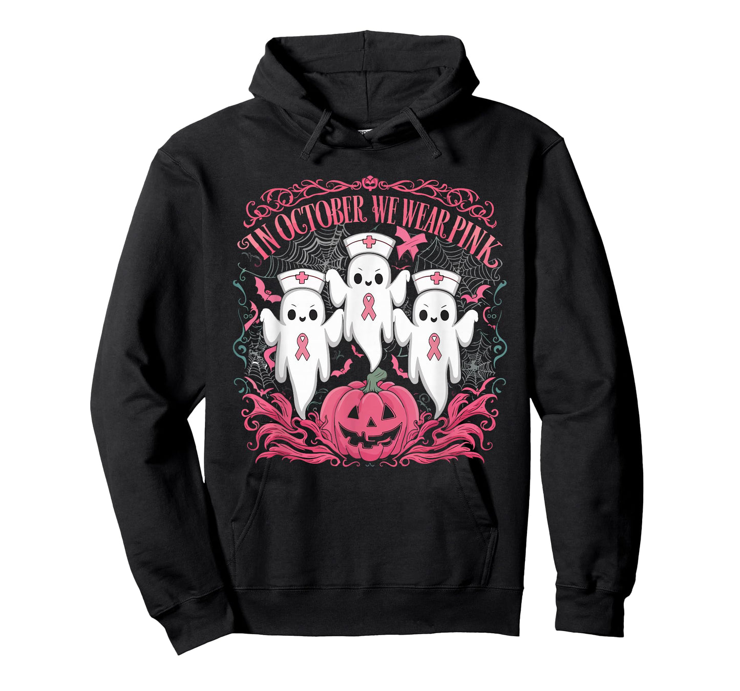 In October We Wear Pink Ribbon Nurse Ghost Halloween T-Shirt