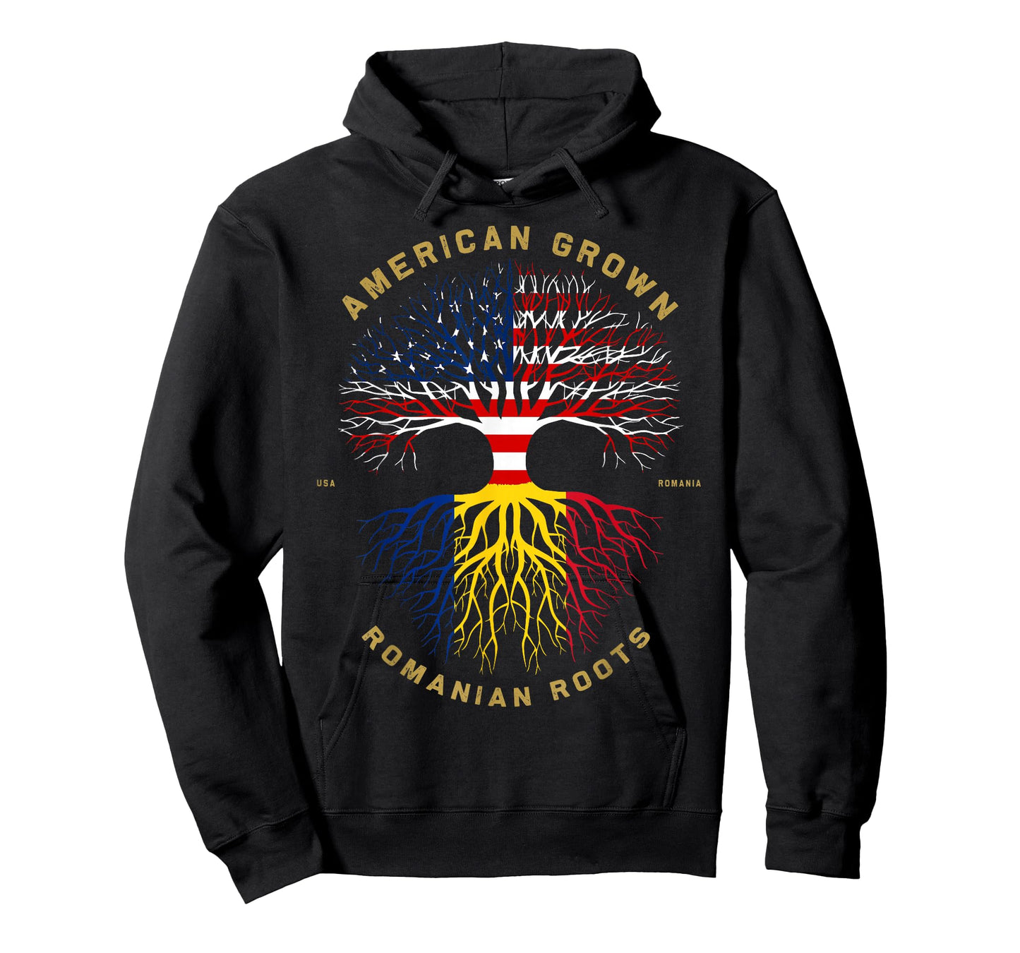 American Grown with Romanian Roots Tree USA Flag Gift T-Shirt