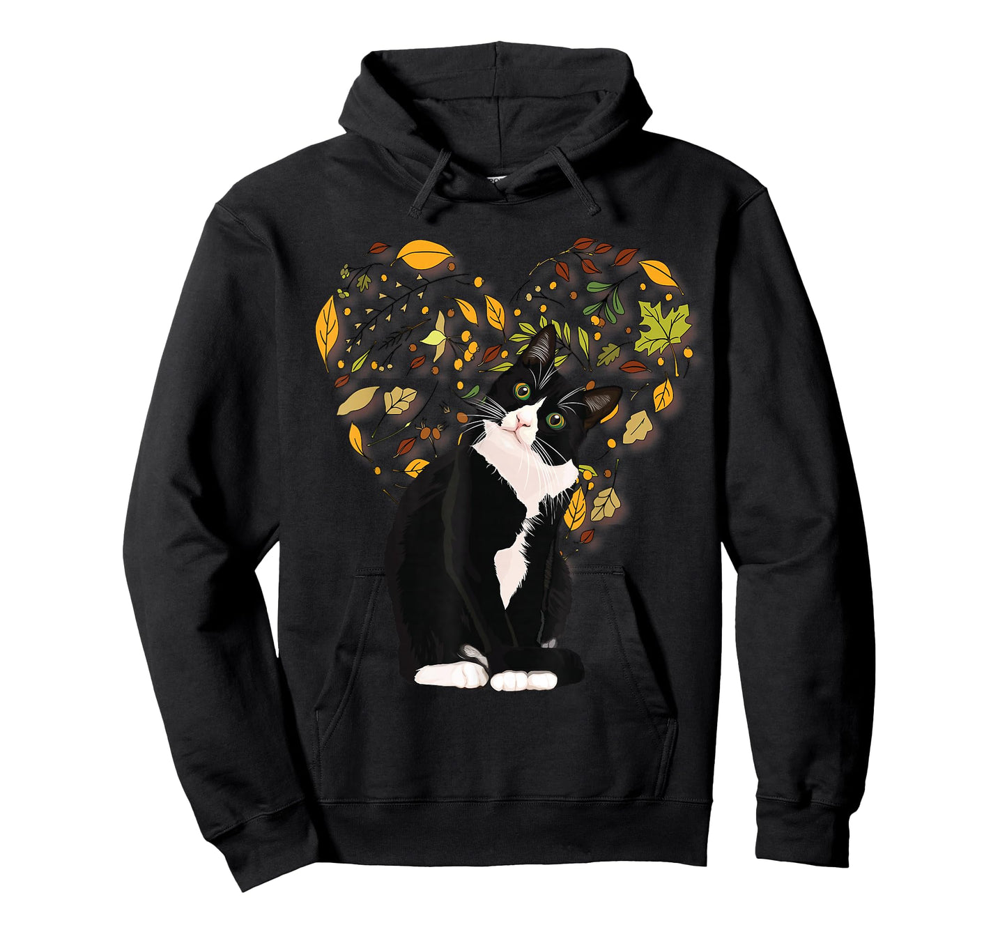 Tuxedo Cat t Shirt Gift Autumn Fall Leaves Black and White T-Shirt