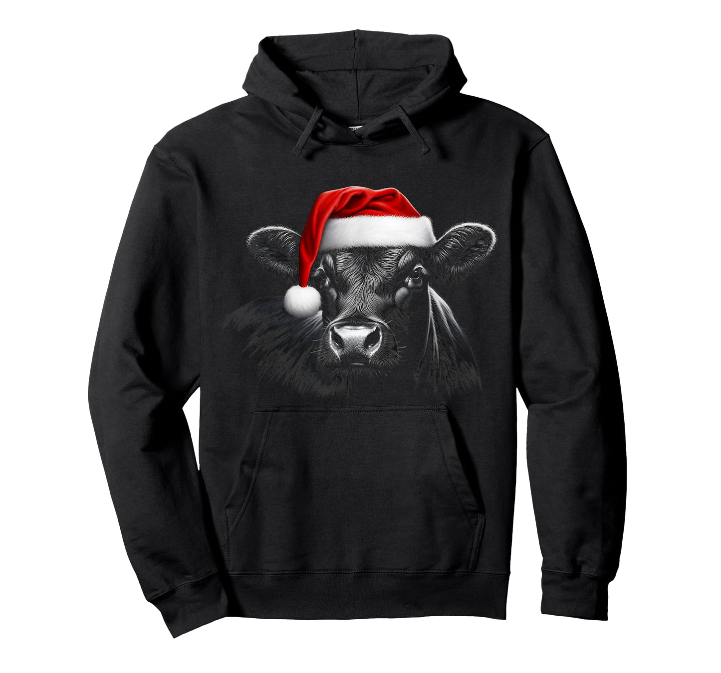 Angus Rancher Christmas Hat Cow Santa Hat Black T-Shirt
