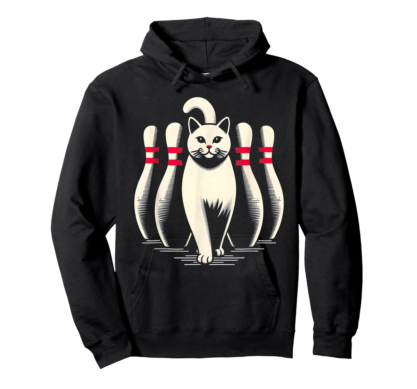Funny Cat White Playing Bowling Retro Vintage Striking T-Shirt