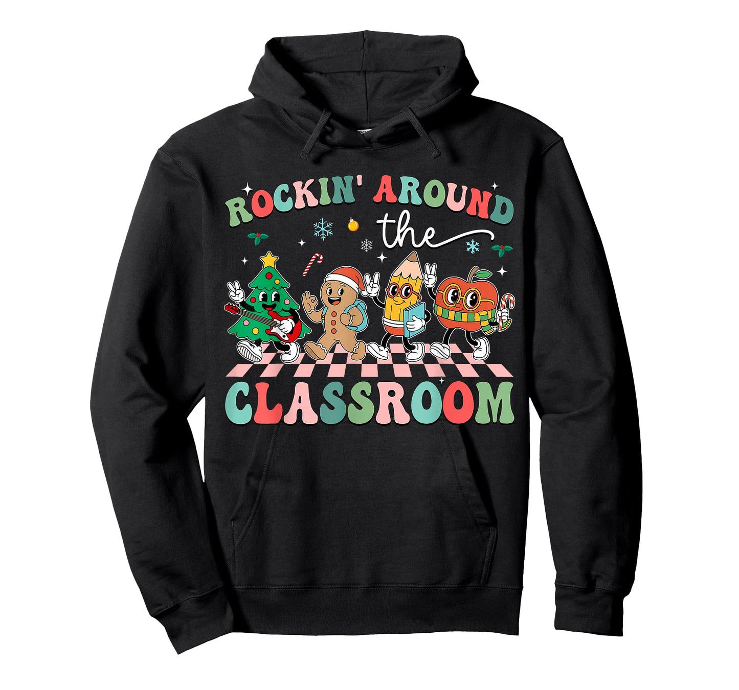 Retro Groovy Teacher Christmas Rockin' Around The Classroom T-Shirt