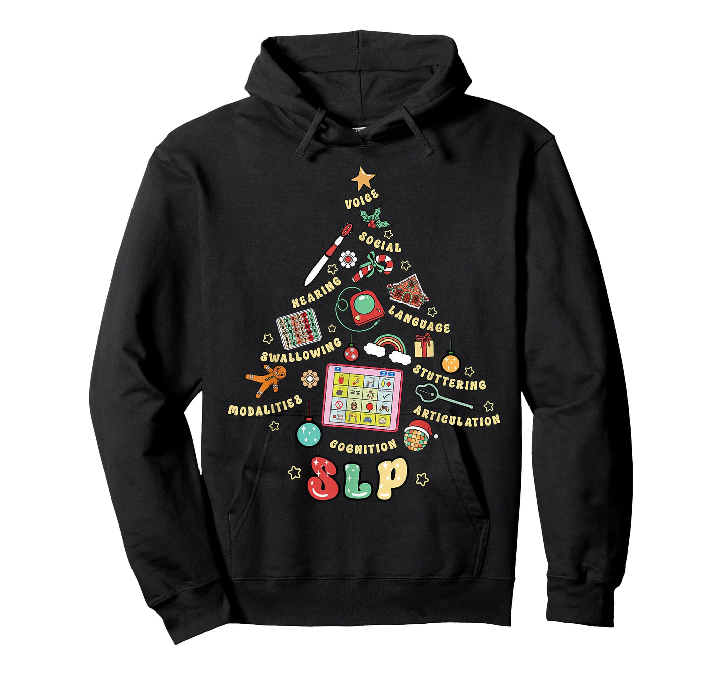 Christmas Tree SLP Speech Language Pathology Therapist Xmas T-Shirt