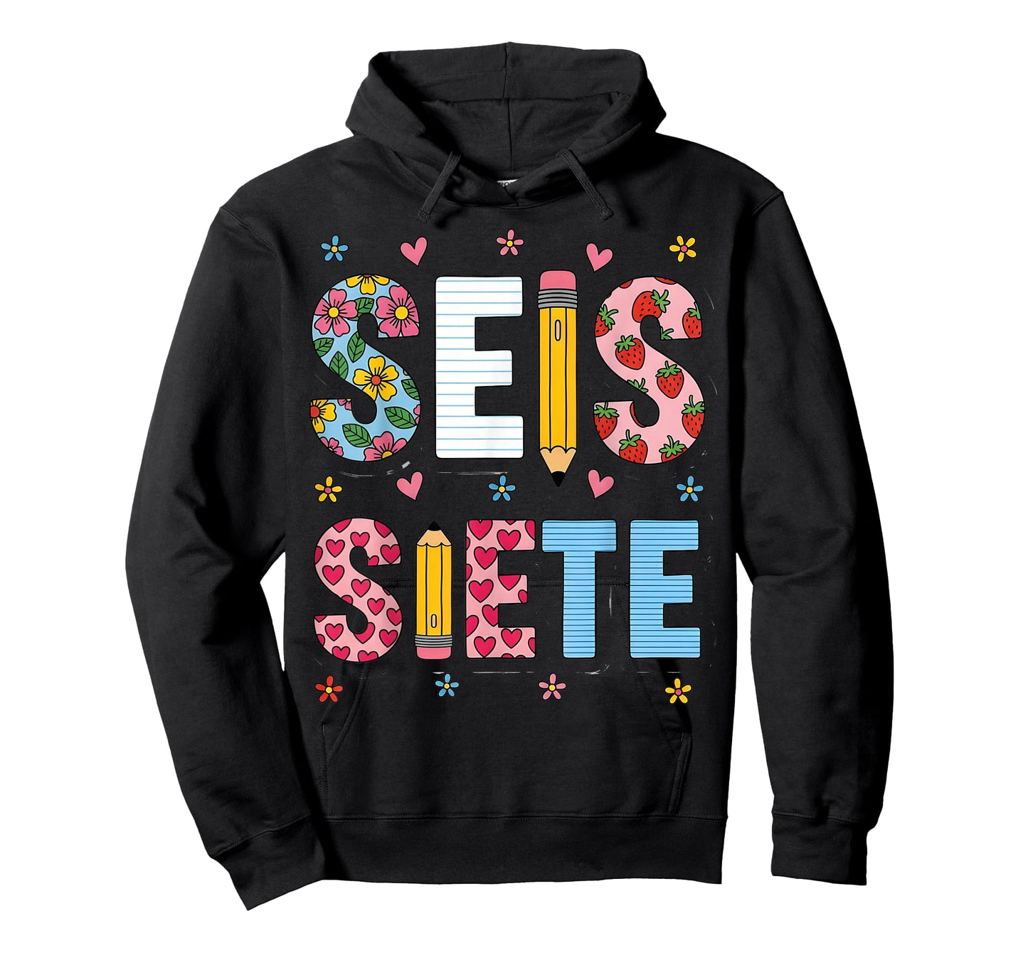 SEIS Siete Floral Pencil Teacher Spanish Maestra Classroom T-Shirt