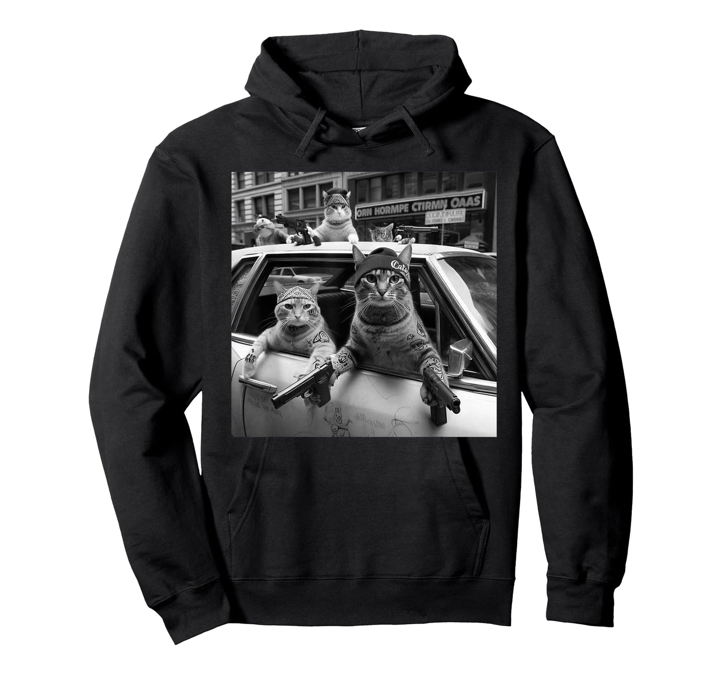 Funny Gangster Cats Street Design T-Shirt