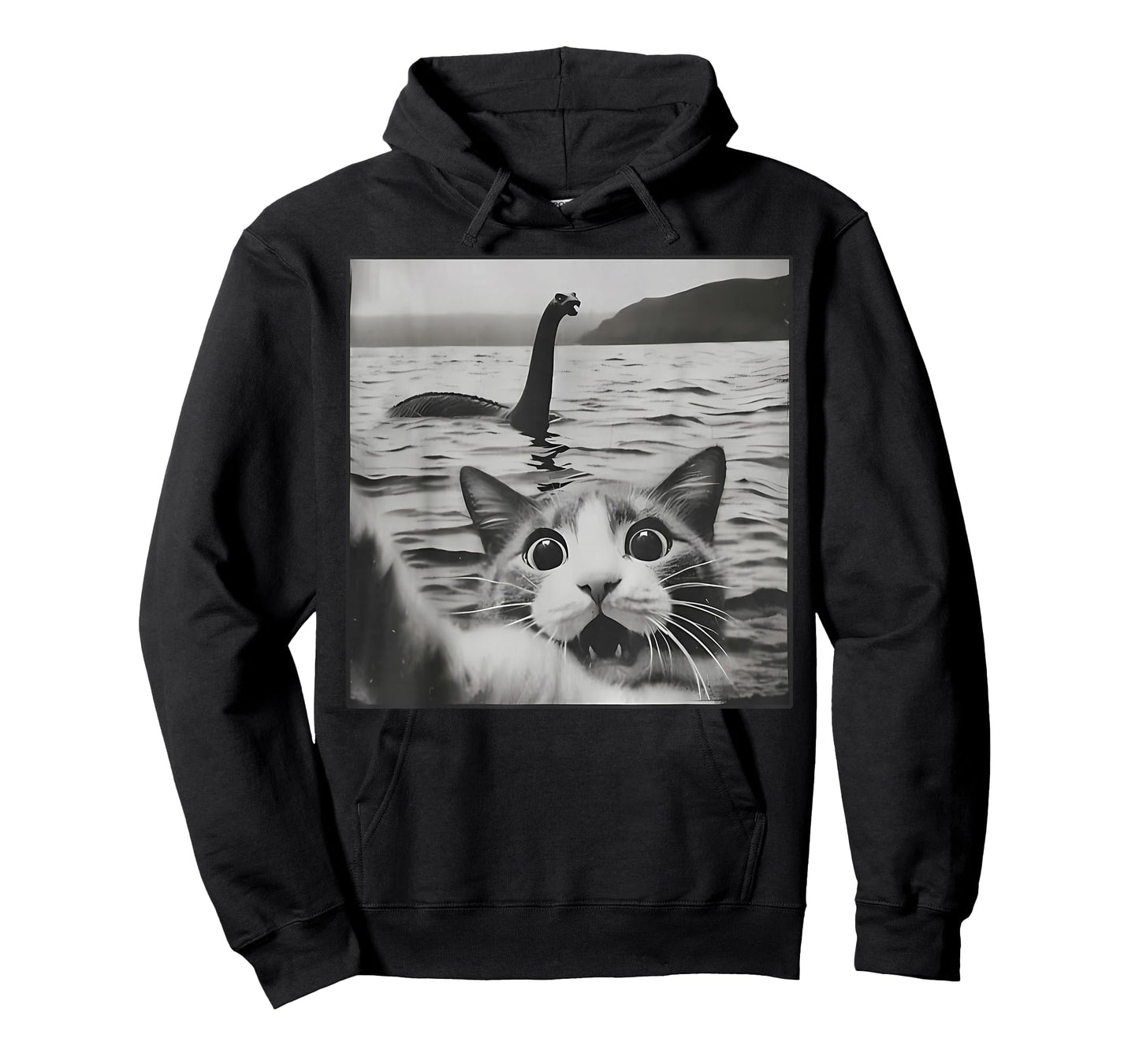 Cat Selfie With Loch Ness Monster Funny Cats Men Women Kids T-Shirt