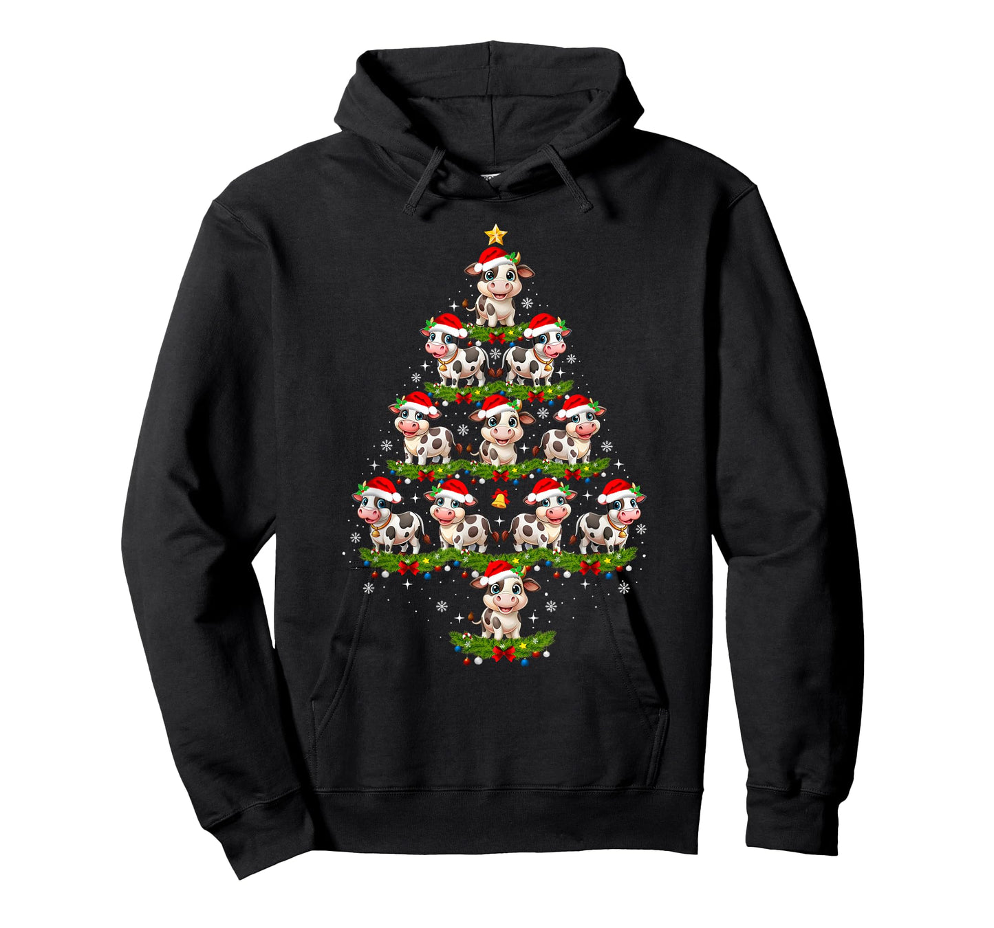 Cow Christmas Tree Lights Funny Xmas Family Men Women T-Shirt