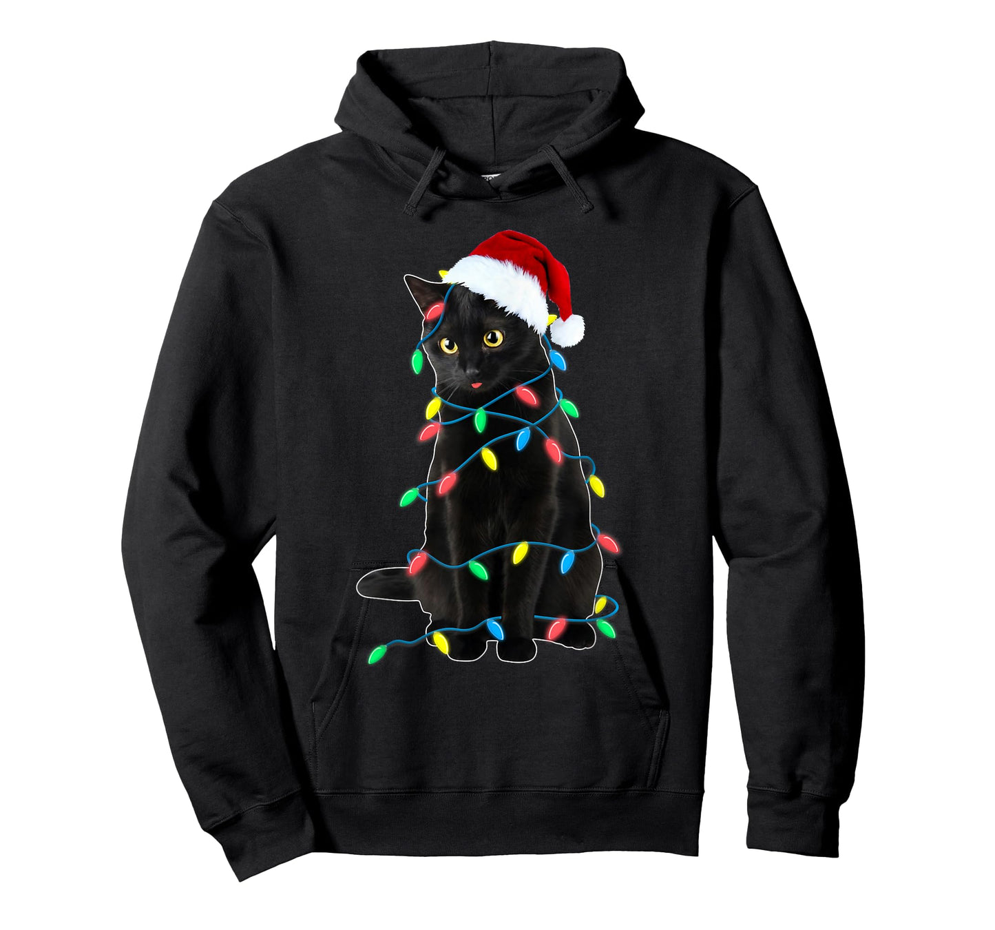 Black Cat Christmas Tree Lights Funny Santa Kitten Led Light T-Shirt