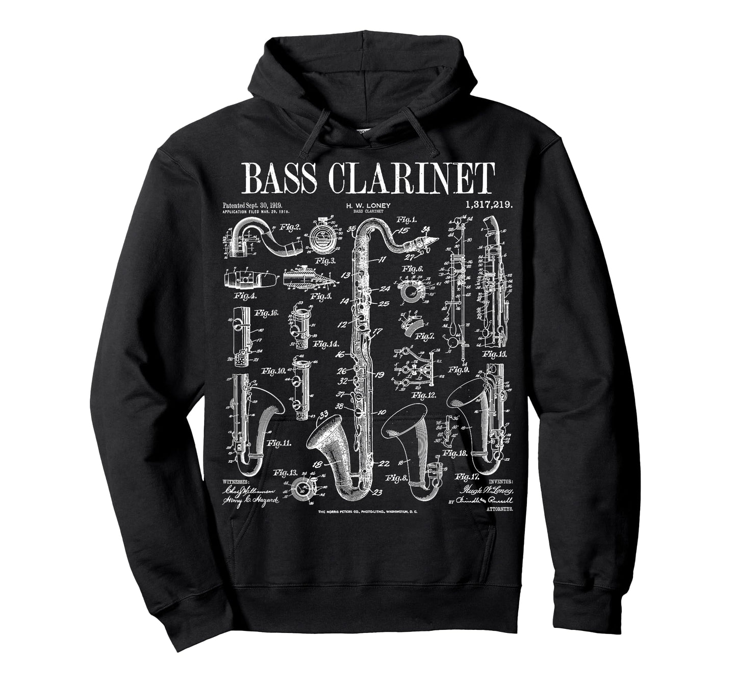 Bass Clarinet Player Clarinetist Vintage Patent Musician T-Shirt