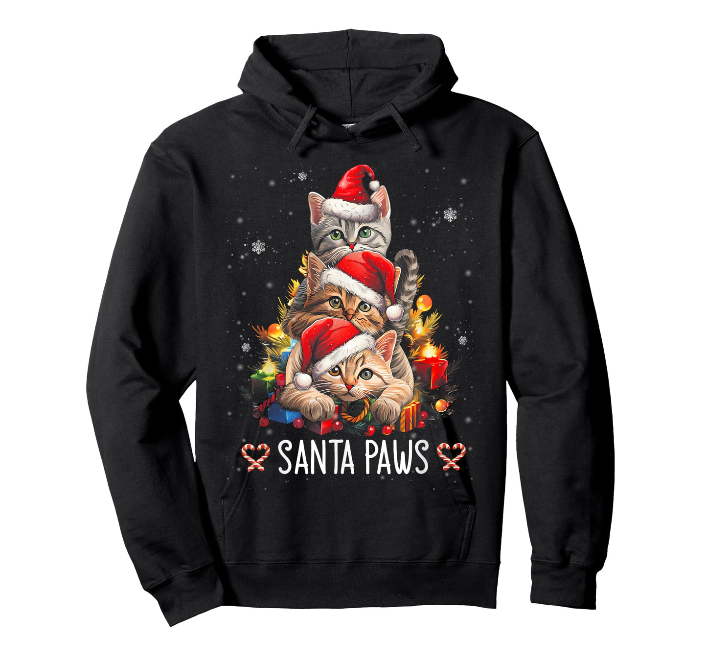 Santa Paw And Claw Santa Cat Christmas Tree Lights Cat Lover Men Women Kids T-Shirt