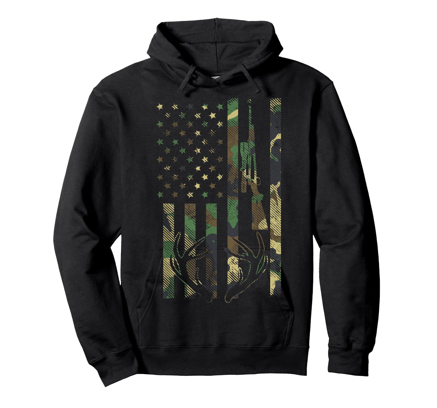 Camo American Flag Rifle Antler Deer Hunting Gun Hunter Gift T-Shirt