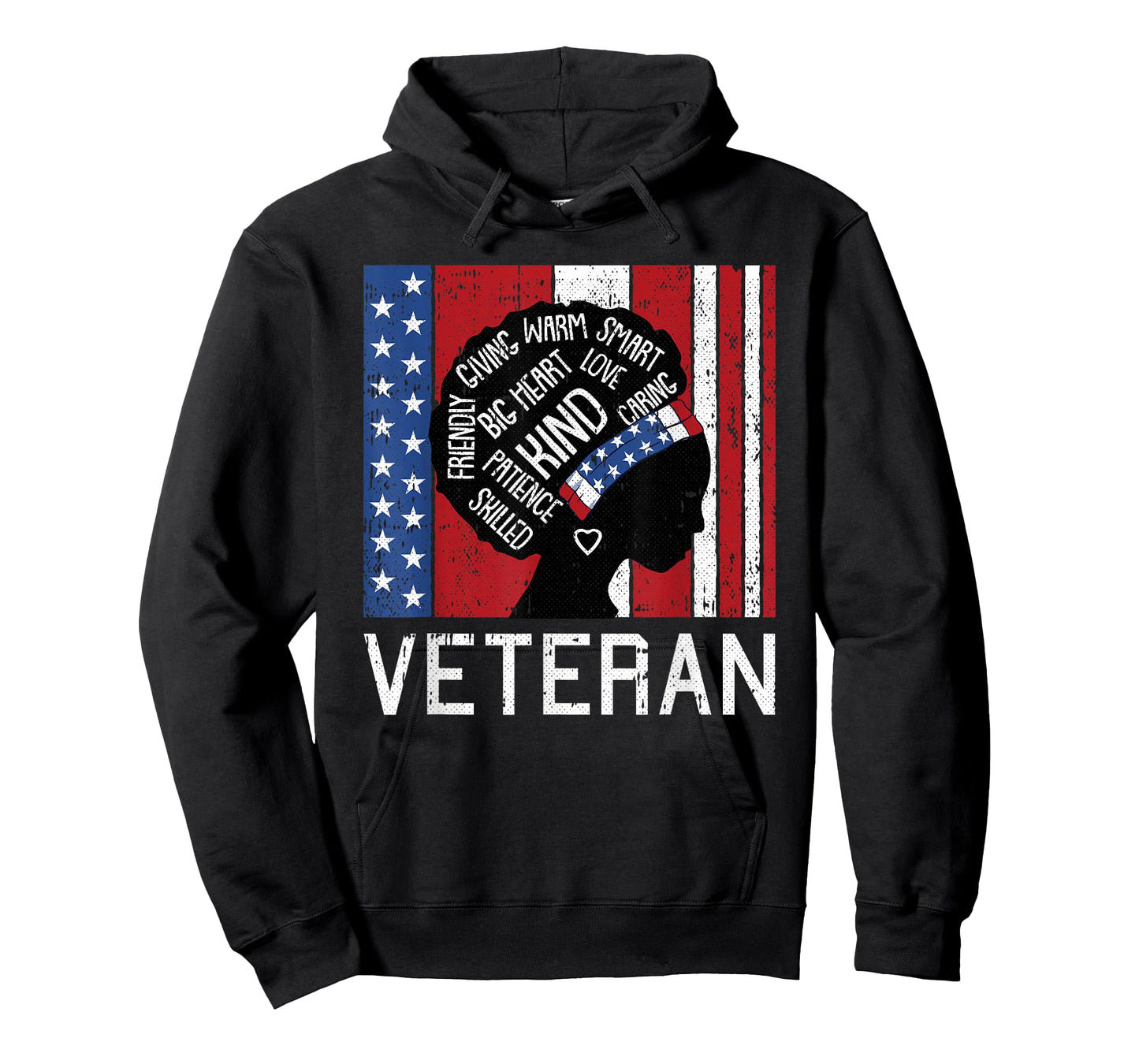 Afro Woman American Flag Veteran Patriotic Military Wife T-Shirt