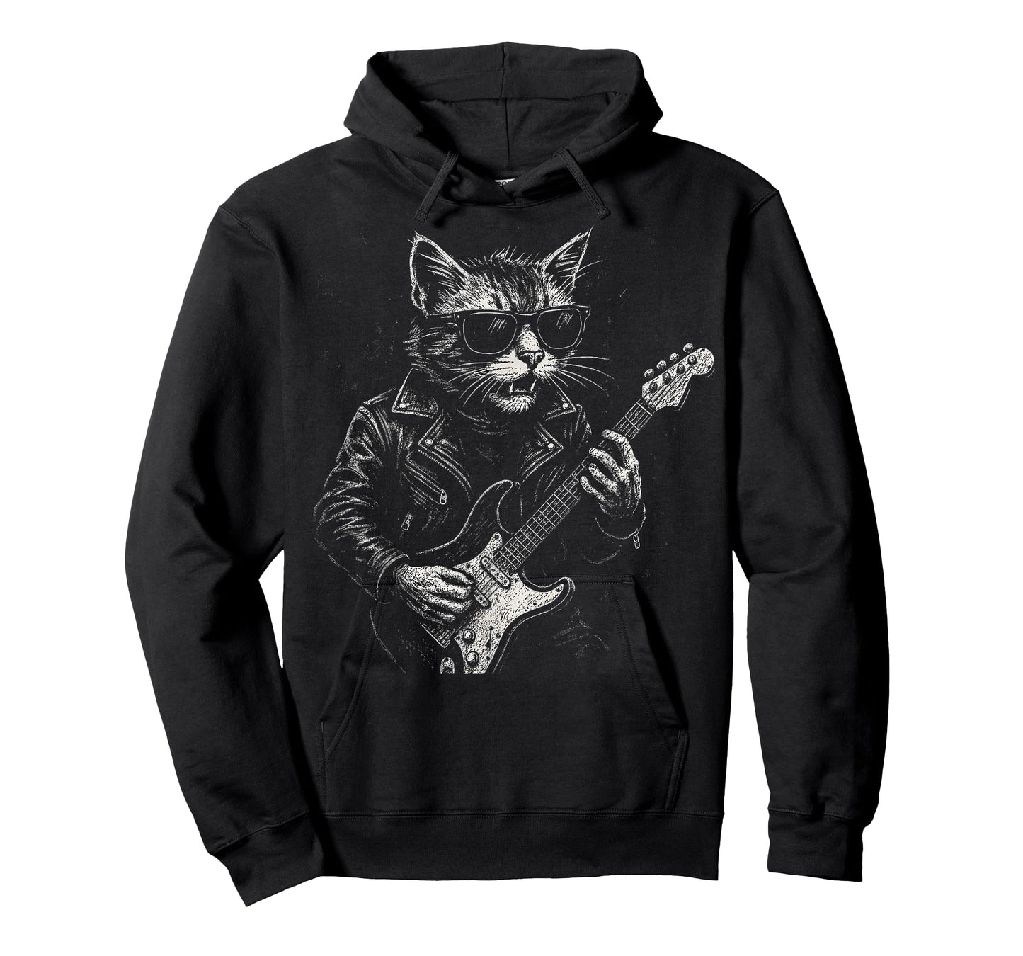 Retro Cat Rock Music Men Kids Women Funny Cat T-Shirt