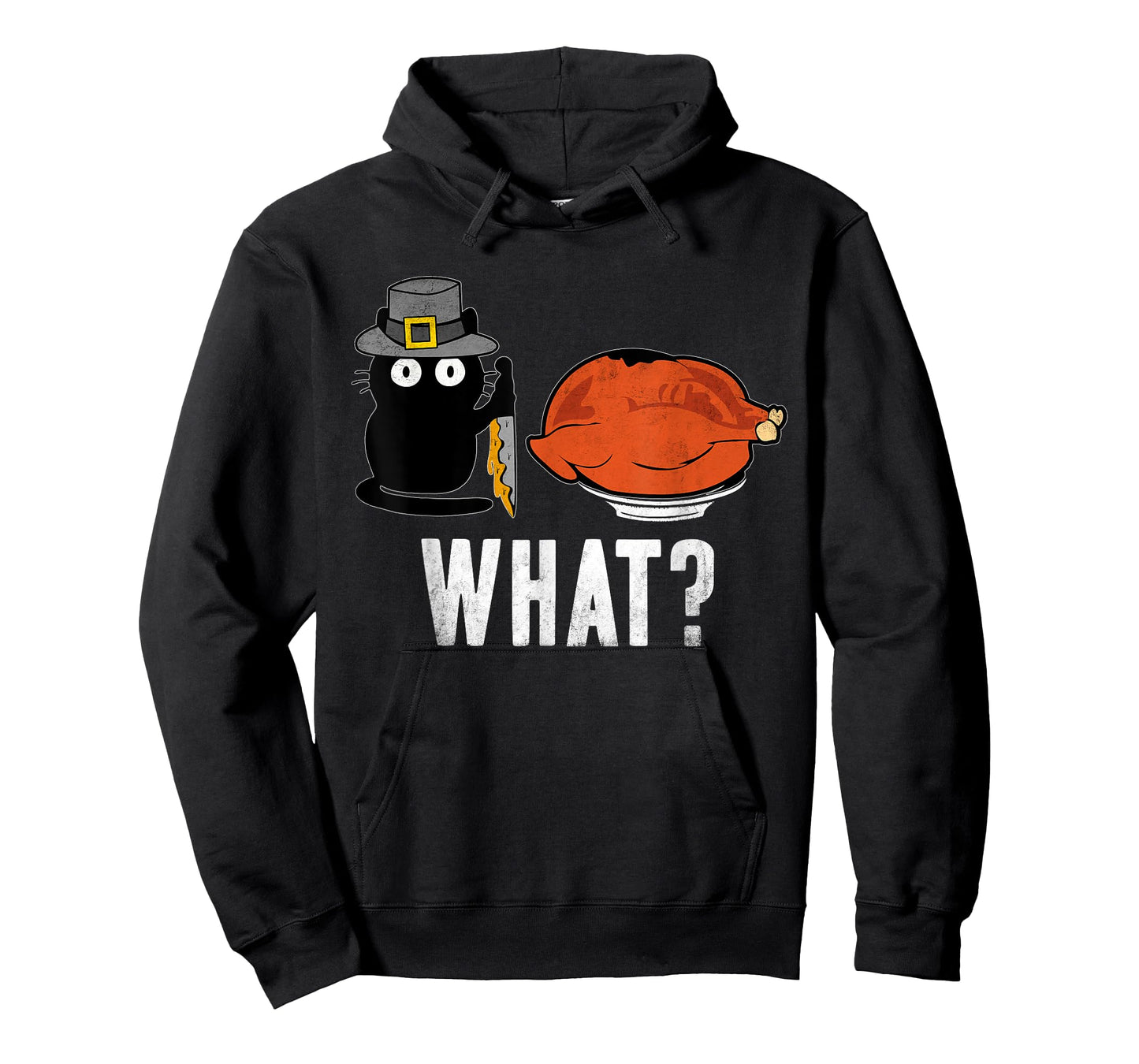 Cat What? Thanksgiving Day Turkey Funny Black Cat T-Shirt for Men Women