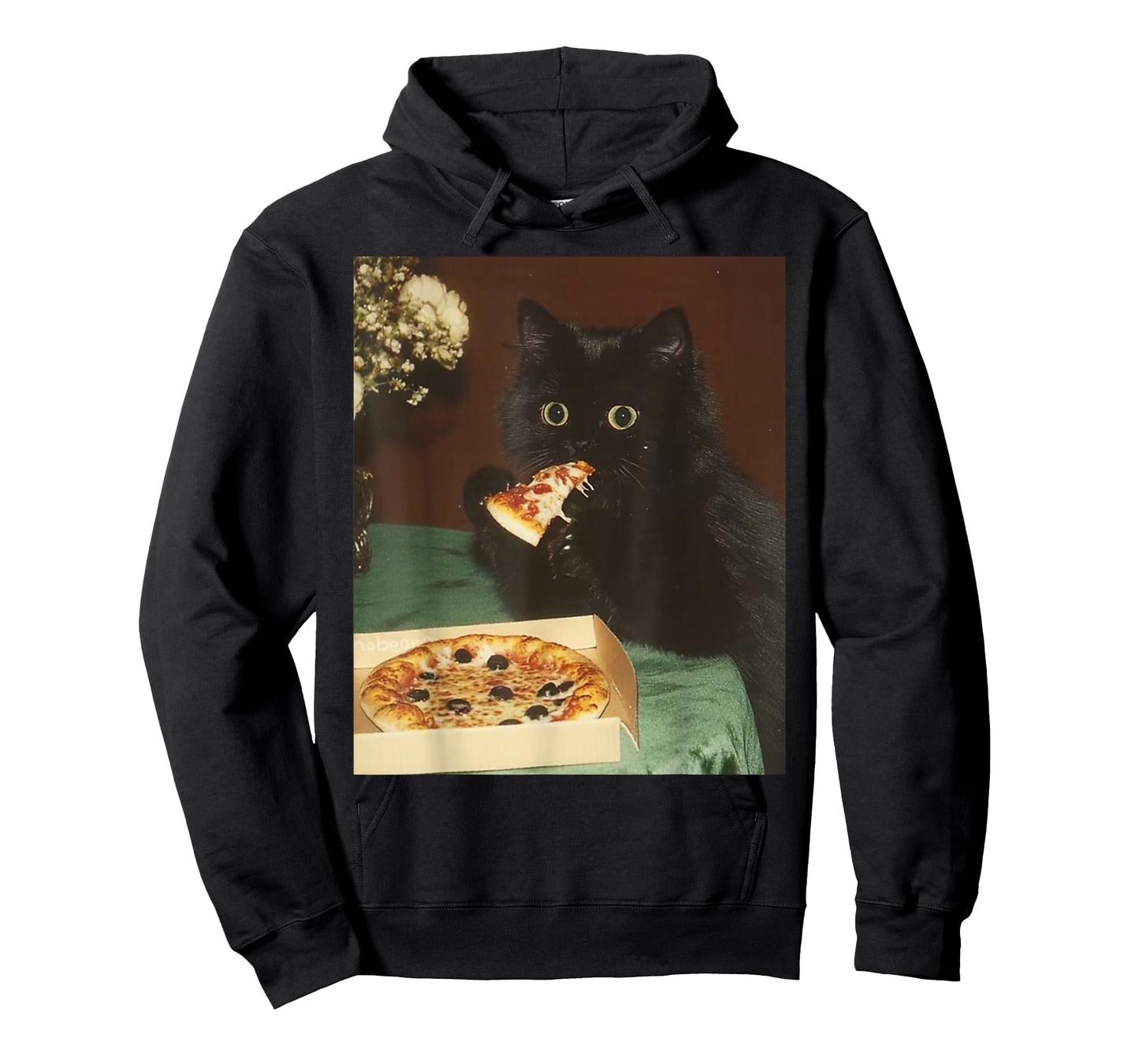 Funny Black Cat Eating Pizza Vintage Meme Kitty Lover T-Shirt