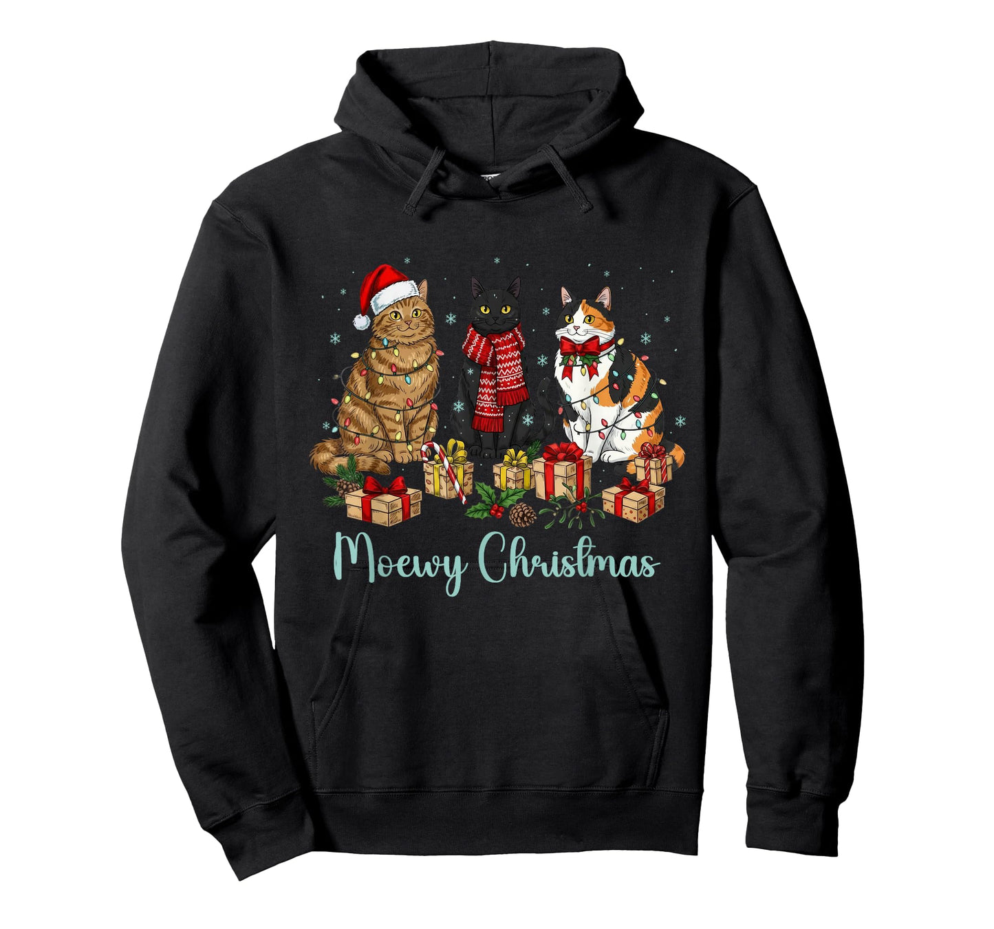 Moewy Christmas Cute Cat Santa Hat Xmas Women Girl T-Shirt