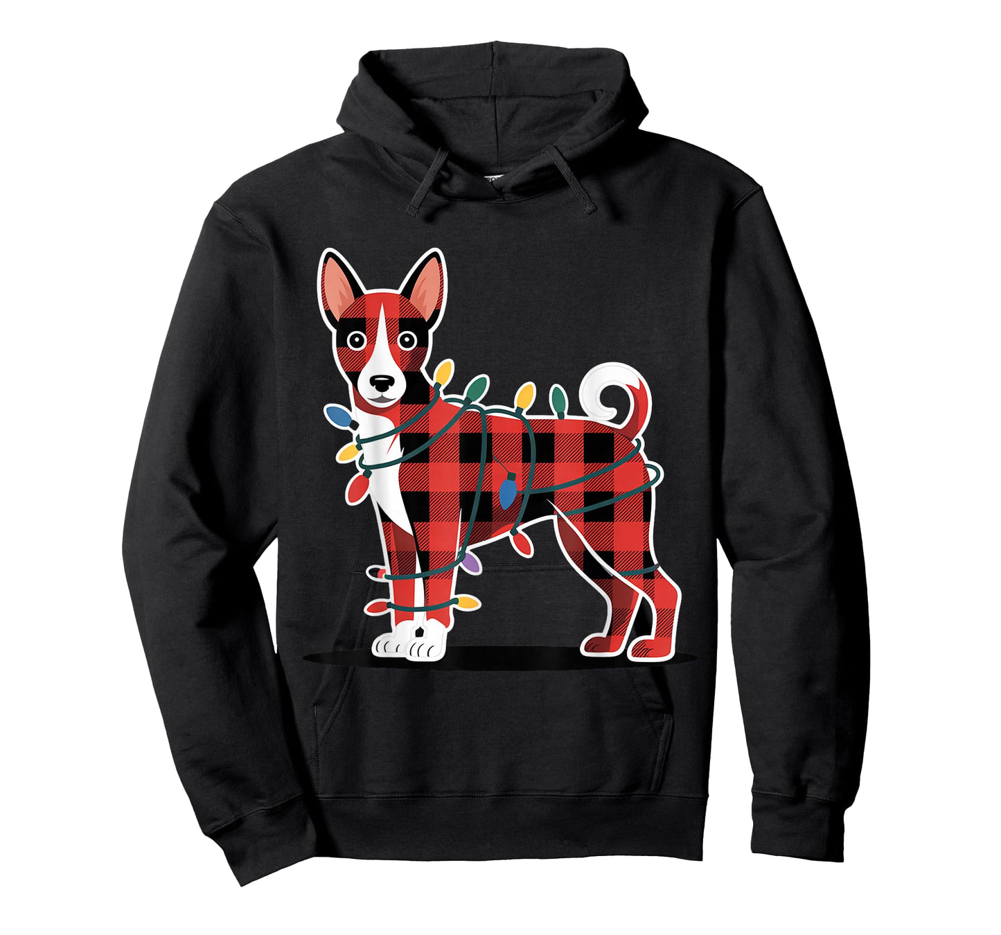 Plaid Basenji Christmas Lights Outfit Cute Holiday Family T-Shirt