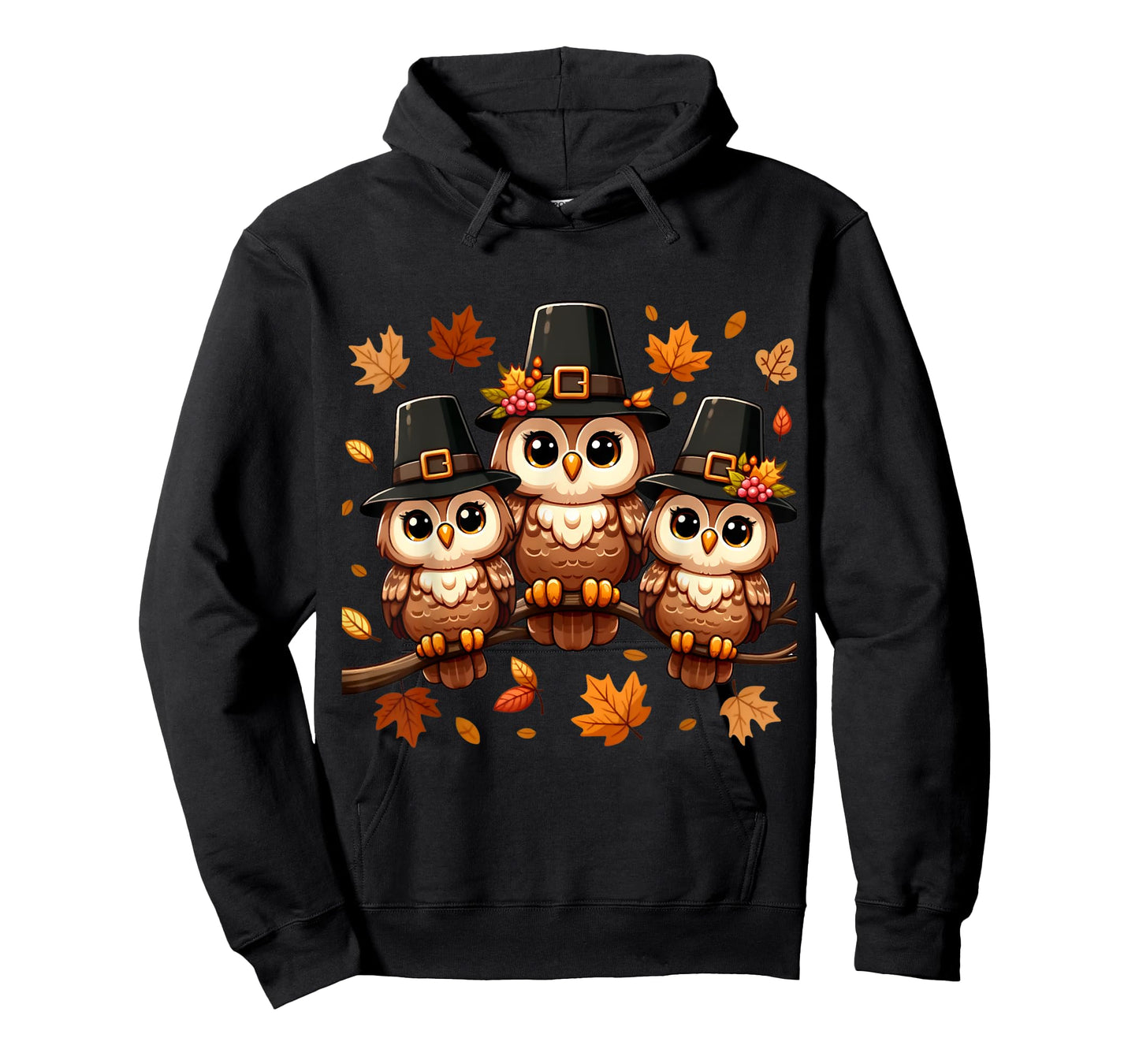 Pilgrim Owls on Autumn Perch Thanksgiving T-Shirt