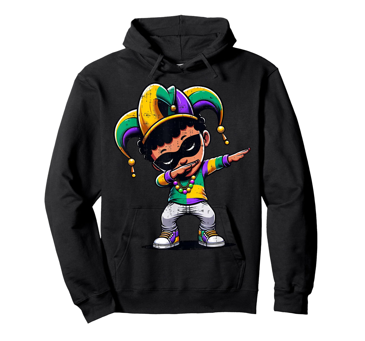 Mardi Gras Dabbing Boy Black Funny Outfit Jester Hat Kids T-Shirt