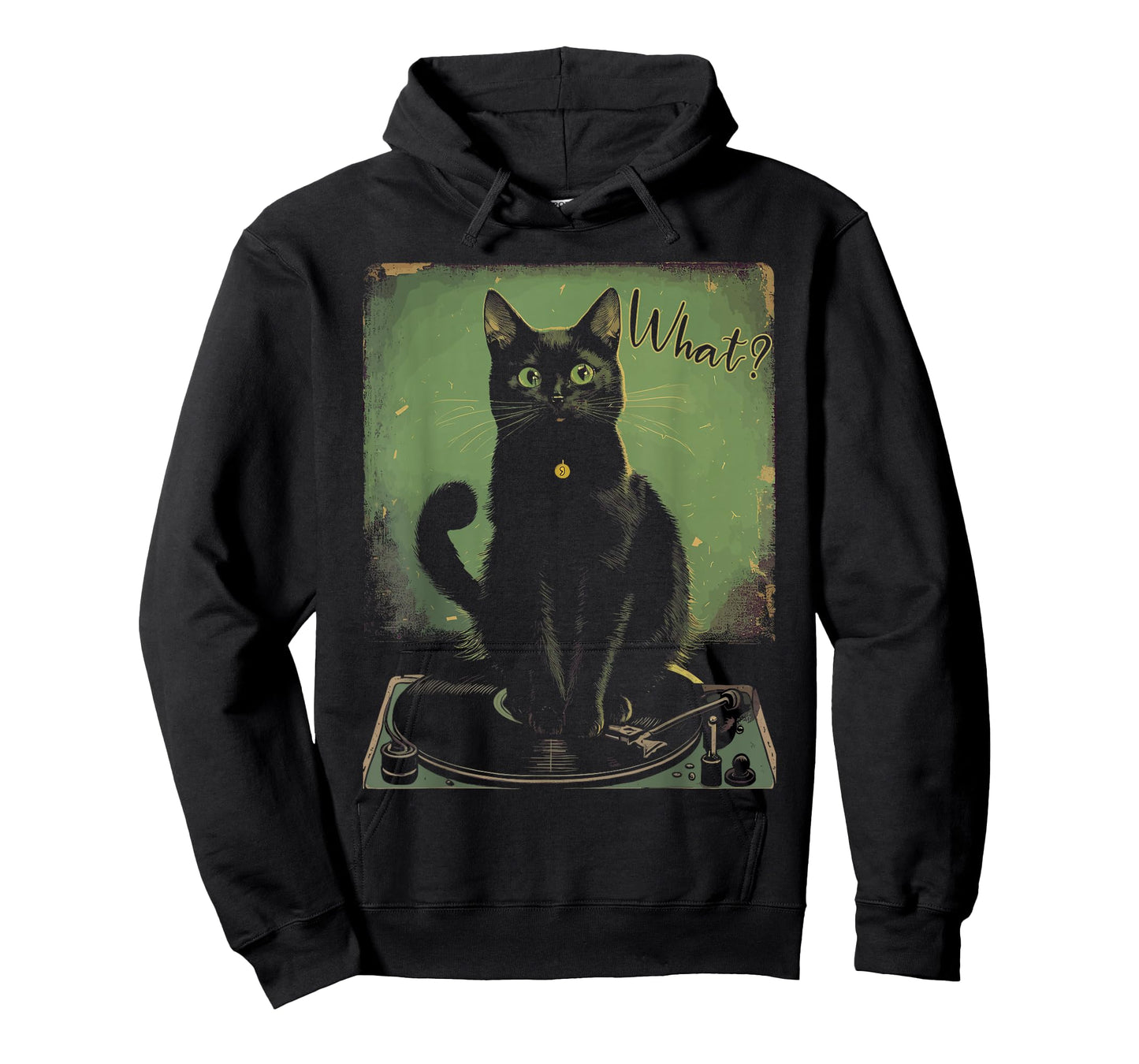 Black Cat Sitting On Vinyl Record Player Women Men T-Shirt