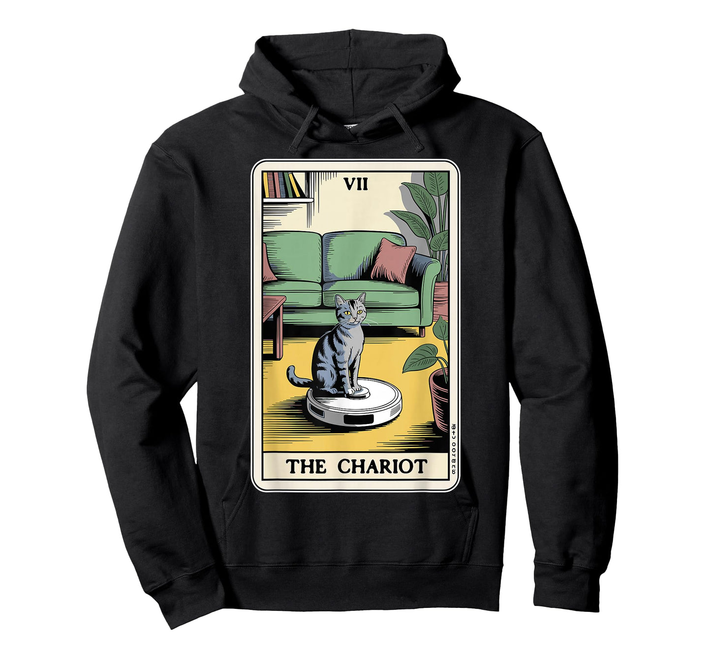 The Chariot Robot Vacuum Cleaner Cat Funny Tarot Card Cat T-Shirt