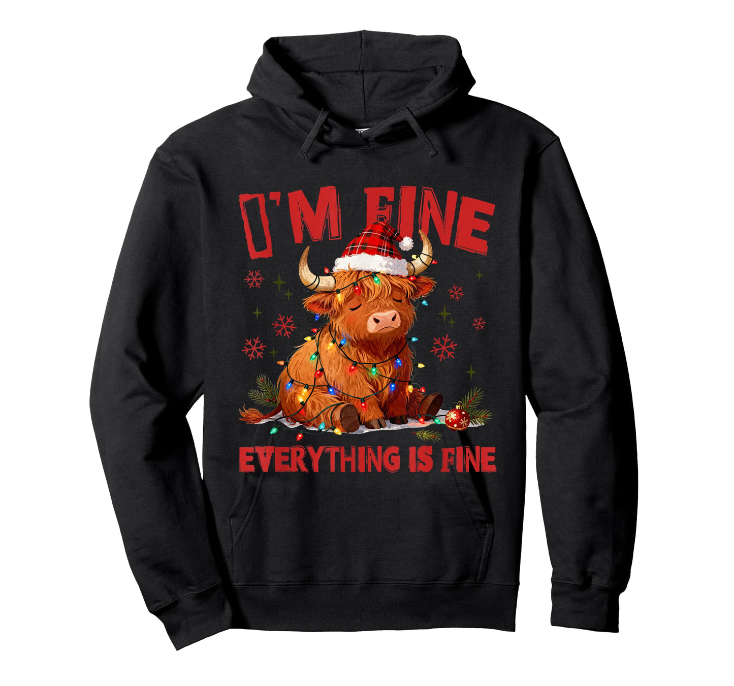 I'm Fine Everything is Fine Christmas Highland Cow Santa T-Shirt