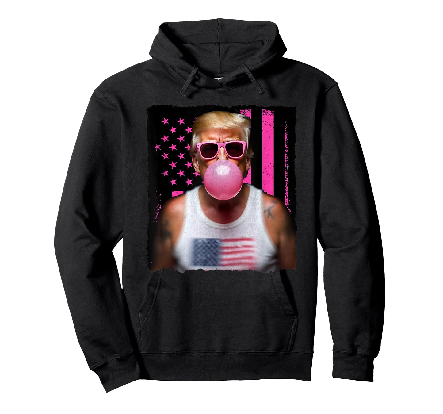 Trump Bubble Gum Pink Sunglasses USA Flag Funny T-Shirt